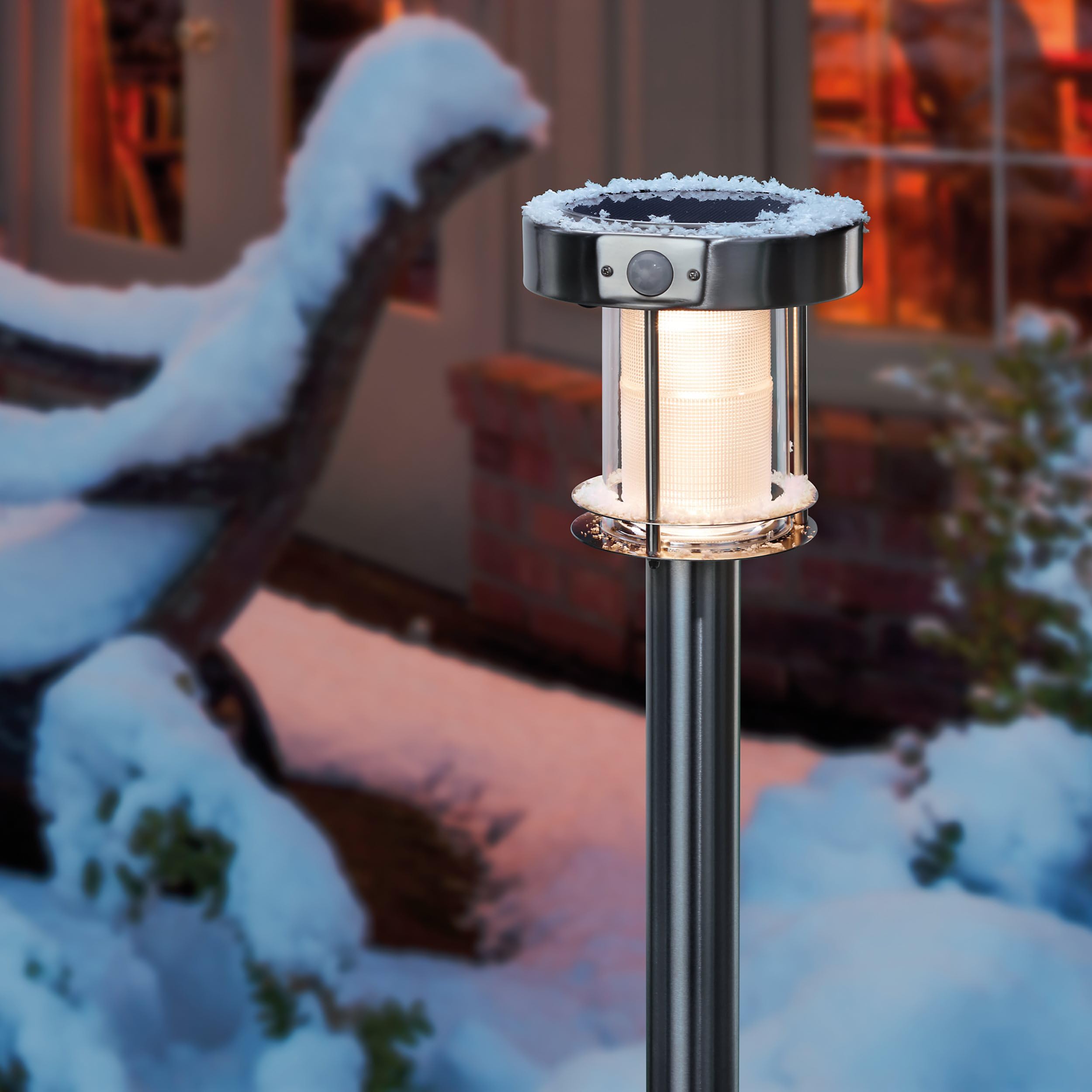 esotec Solar Wegeleuchte mit Bewegungsmelder Ancona, Gartenlampe Standleuchte für außen, DuoColor warmweiß kaltweiß, Edelstahl, H=71cm, IP44, 102534