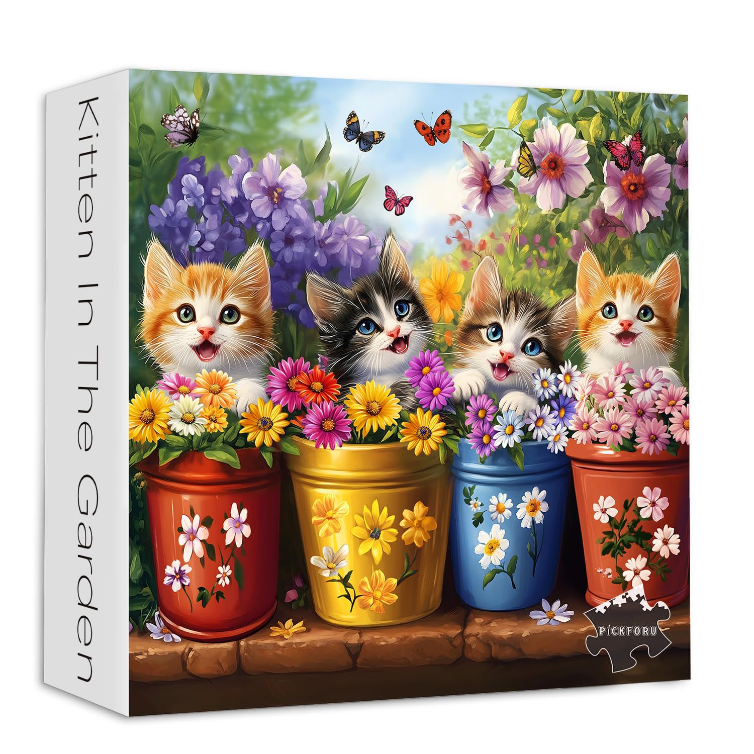 PICKFORU Cat Puzzles for Adults 1000 Pieces, Colorful Animals Jigsaw Puzzles Kitten Butterfly, Difficult Flower Plant Puzzle as Home Decor