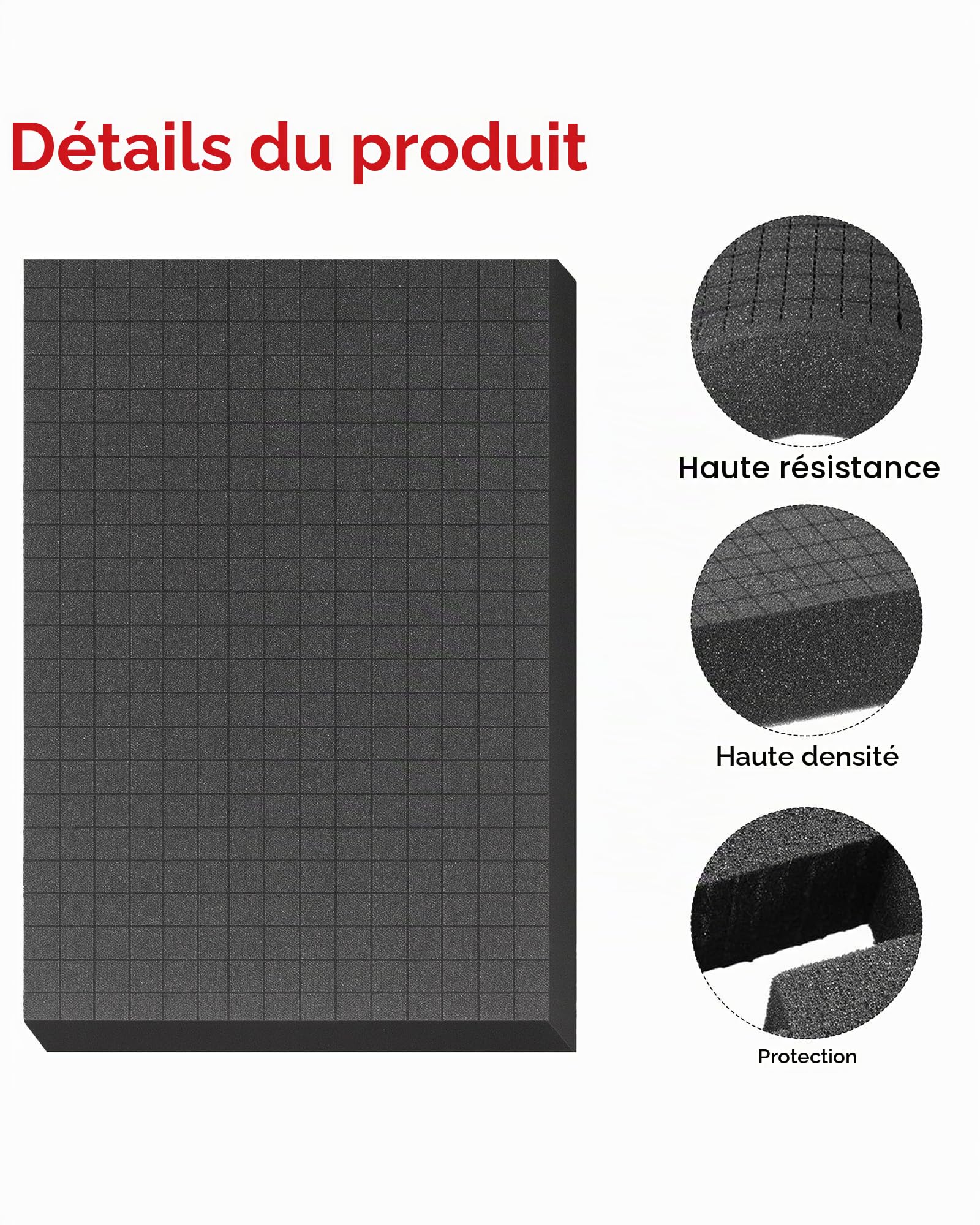 Lot de 2 mousses prédécoupées noires : 405 x 305 x 50 mm - Pour valise, appareil photo et tablette - Outils - Noir