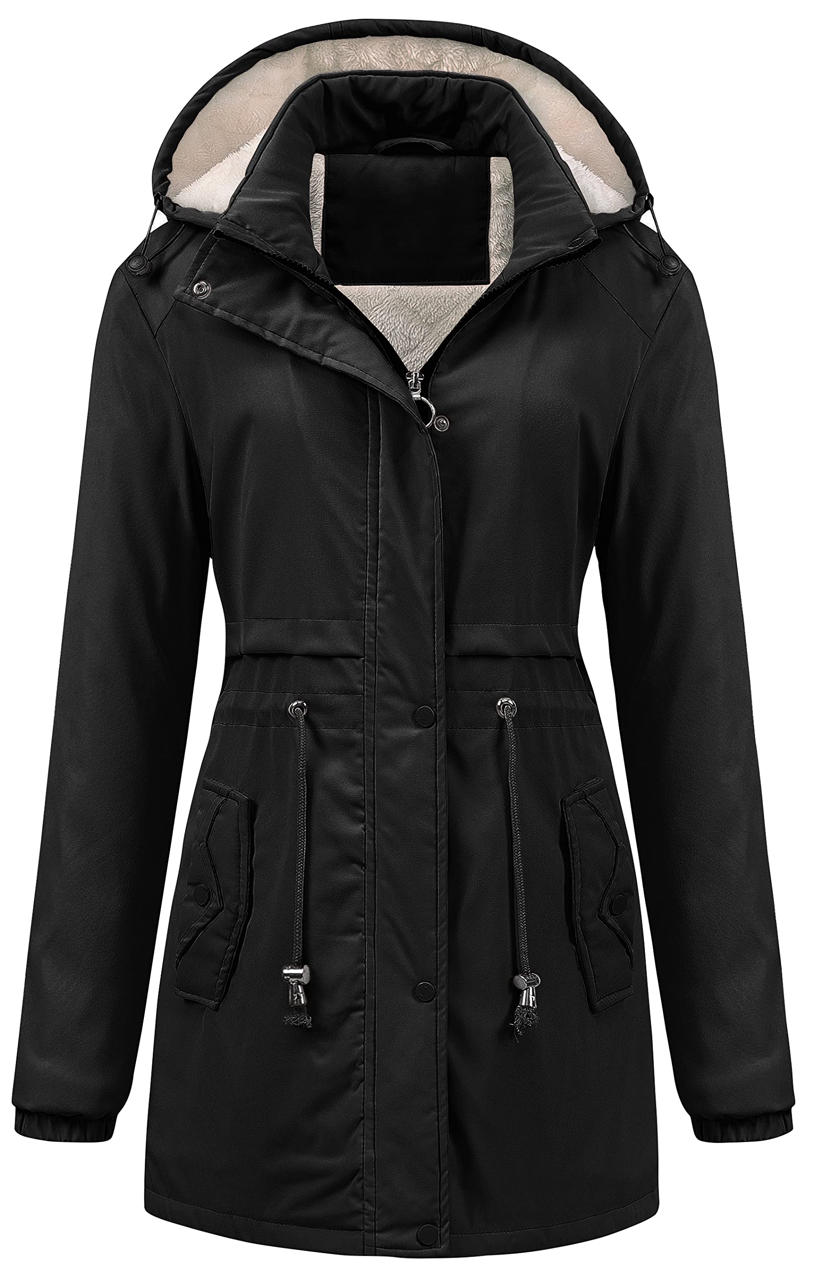 Women's Mid-Length Parka Winter Outerwear Jacket Soft Fleece Warm Snow Coat