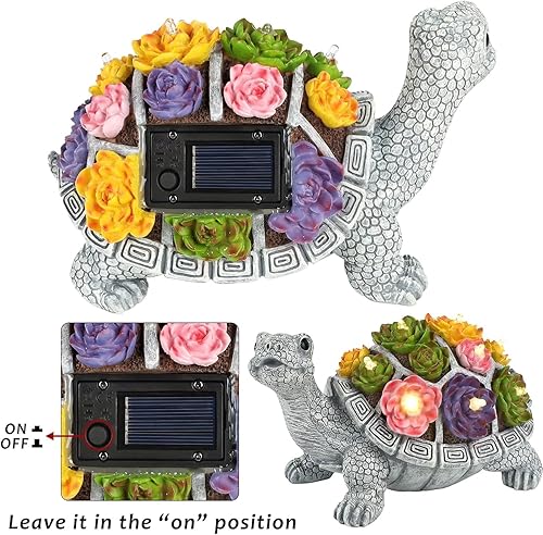 Miniatura 4 de FORUP Estatua de jardín de tortuga, figura de tortuga de resina, adornos de césped de jardín con luces LED solares para decoración de jardín al aire