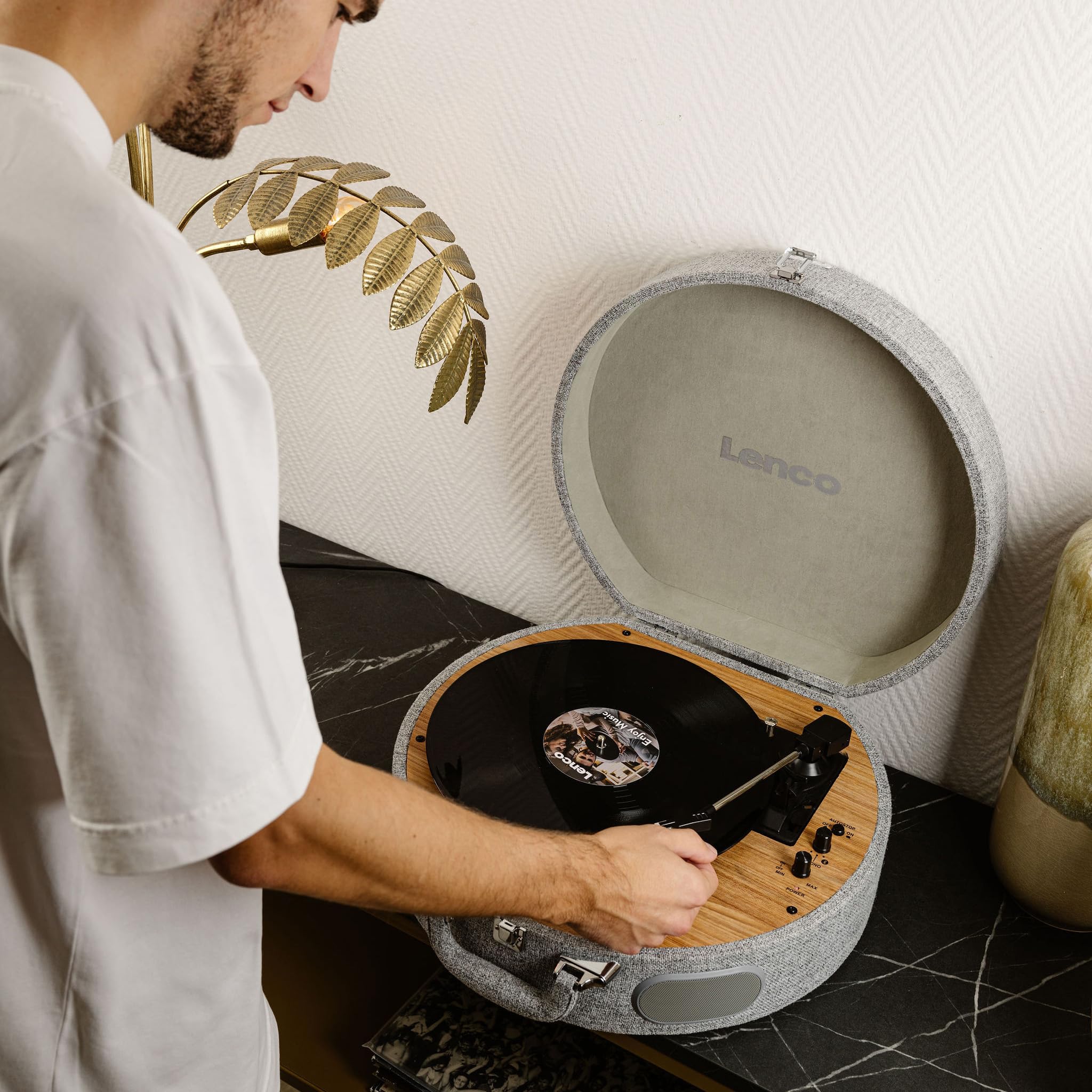 Lenco LS-66GY - Plattenspieler mit Lautsprechern u. Bluetooth | LS-66 - Schallplattenspieler - Vinyl Player - AT3600 Pickup - Riemenantrieb - Auto-Stop