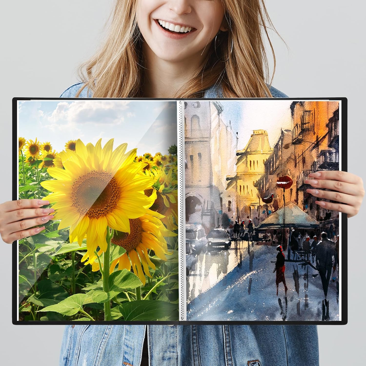 40 Pocket A3 Art Folder, A3 Display Book Folder, Art Presentation Portfolio Folder with Clear Plastic Sleeves for Art Portfolio Folder for Artwork Po-Ster Protector (Black)(Size:Black)(Size:Black)