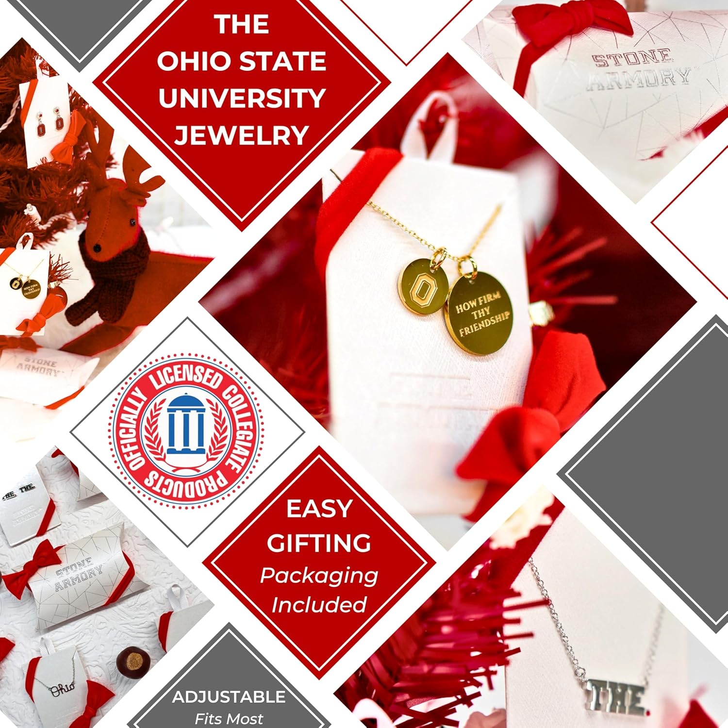 Stone Armory Necklace for Ohio State Buckeyes - 18K Gold-Plated Stainless Steel Jewelry Designed for Sensitive Skin - Adjustable 16-20in Chain, Gift for Ohio State University Fans - Image 3