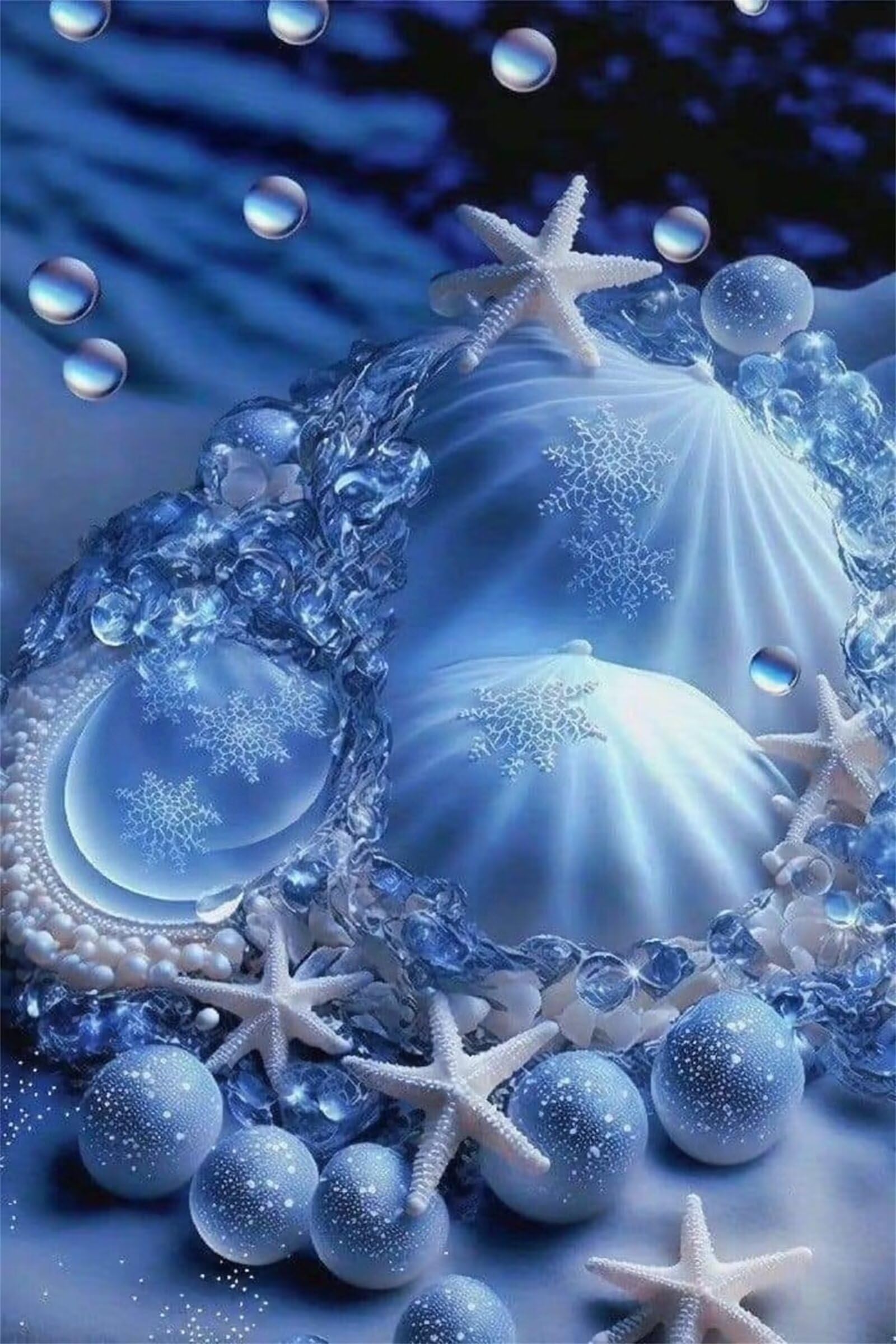 HOSAIR DIY 5D Diamond Painting Kits for Adults, Diamond Art Blue Beach Shells Full Drill Diamond Crystal Rhinestone Embroidery Craft Kits for Home Wall Decor Gifts 40x50cm