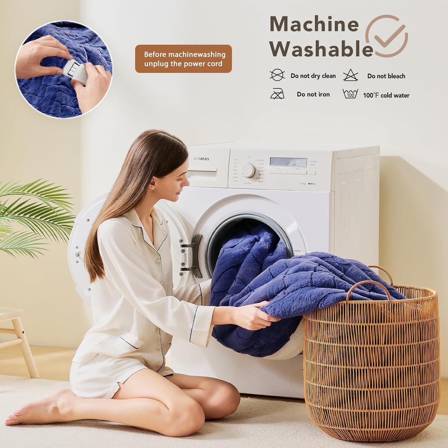 Heated Electric Blanket- Electric Throw Blanket 72"x84" for Bed- Heated Blanket with 5 Heating Levels& 4 Hours Auto Off for Home Office - Soft Faux Fur Heating Blanket for Full Body(Navy Blue) - Image 7