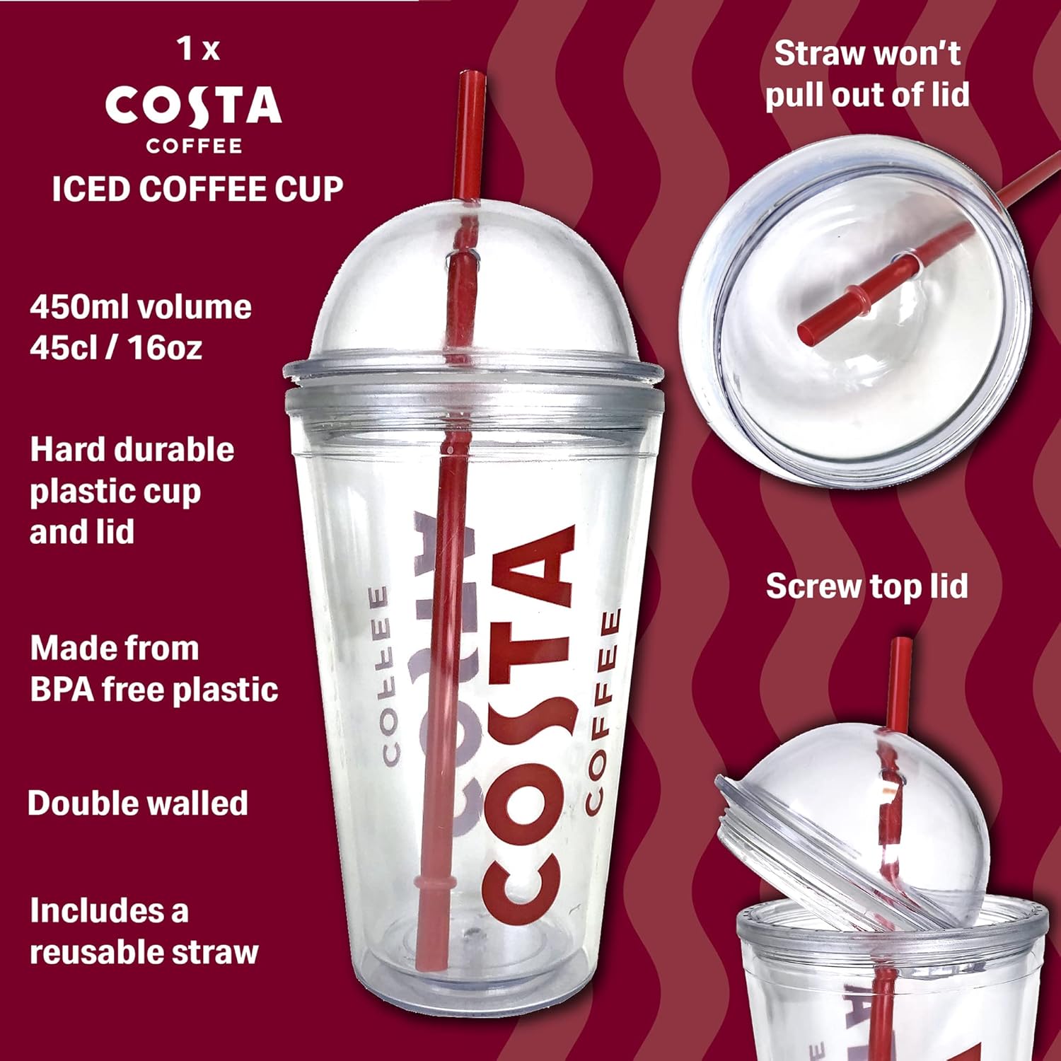 Kimm & Miller Costa Coffee Iced Coffee Cup Gift Set - Reusable Cup with Straw and Lid - Official Costa Gifts for Coffee Lovers This Christmas 4 81P 9kXT8PL. AC SL1500