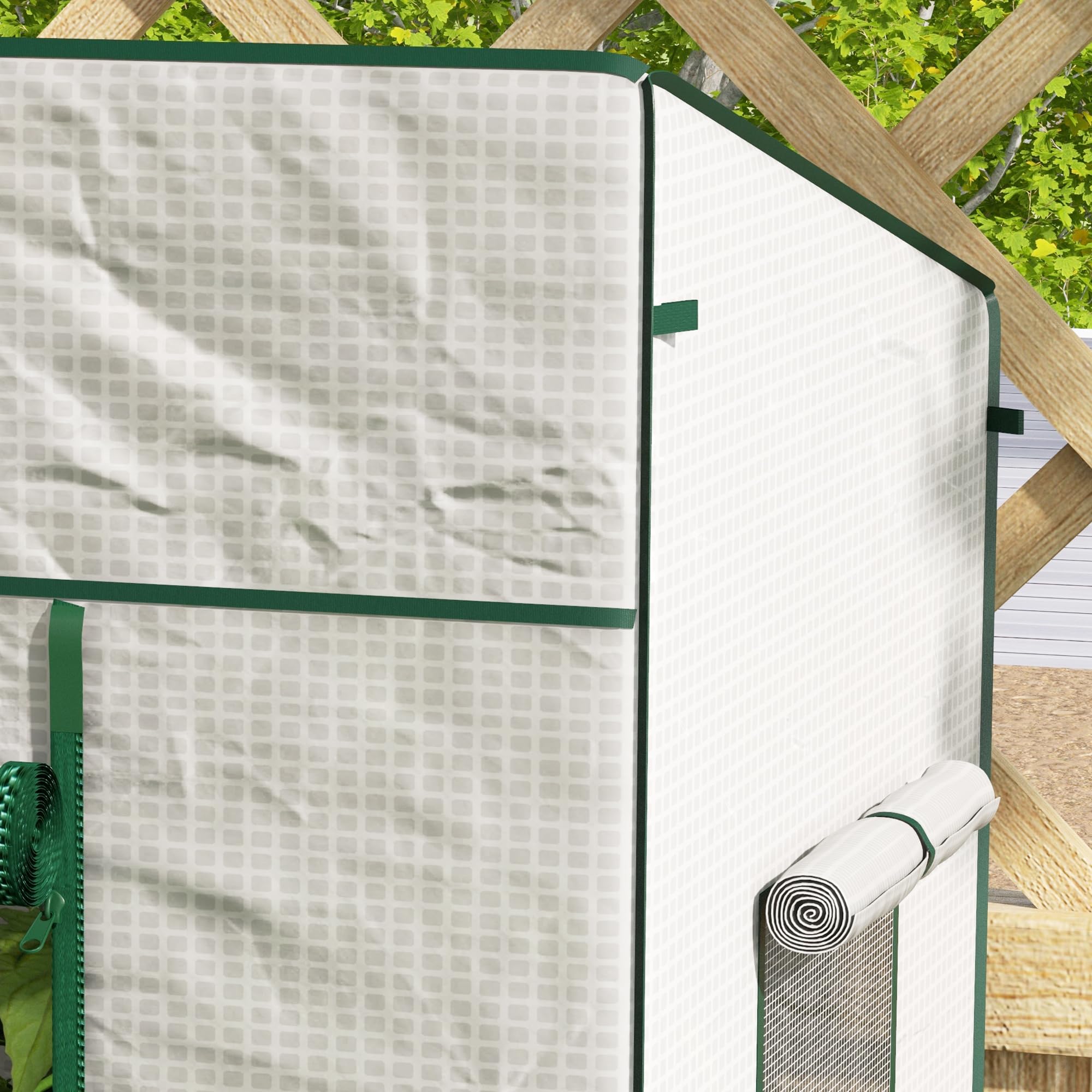 Outsunny Serre de Jardin PE, Serre de Balcon, bâche renforcée 140 g/m², châssis en Acier, Porte zippée Enroulable, 2 fenêtres, pour légumes Plantes Fleurs, intérieur et extérieur, 196x77x197cm, Blanc