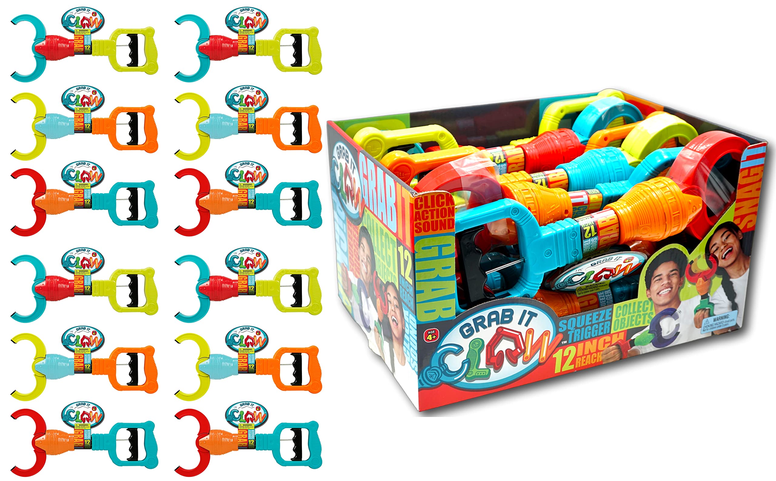 JA-RU Robot Arm Claw Grabber Toy (12 Grab) 12 Inch. Plastic Robotic Claw Machine Grabbing Toy. Reacher Grabber Pickup Tool for Kids. Hand Eye Coordination Learning Toy. 5617-12s