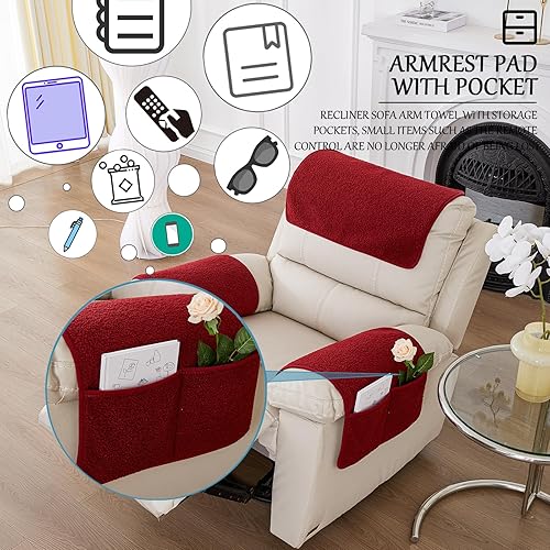 Miniatura 3 de Funda para reposabrazos, protector de silla reclinable, protector de muebles antideslizante, bolsillo de almacenamiento lateral, funda elástica para