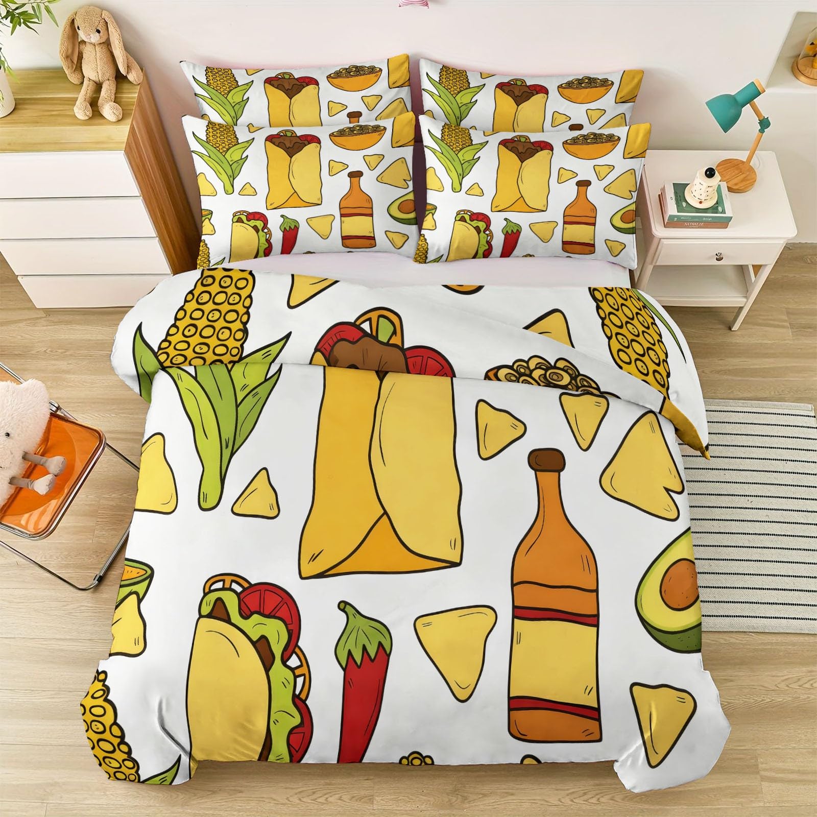 Poszwa na kołdrę 140 x 200 cm (2 poszewki 65 x 65), prosty wzór burrito, miękka szczotkowana mikrofibra z metalowym zamkiem błyskawicznym i 4 klipsami do pokoju młodzieżowego, biało-żółta