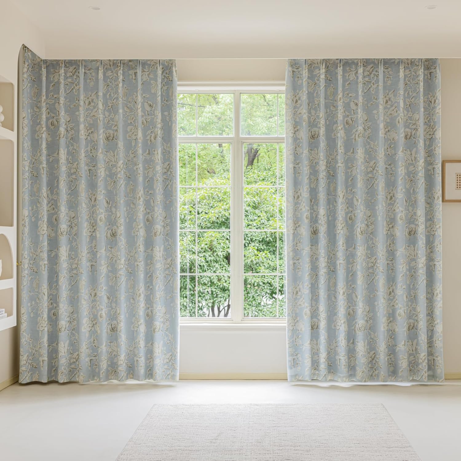 VisionaryHomeDesign Floral Linen Curtains, Memory Trained, French Country, Orchid Floral Prints，for Living Room,Home,Doors 2Panels (Blue, 50" W x 108" L)