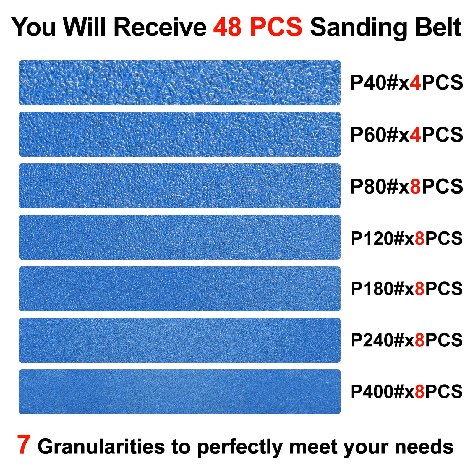 Bande Abrasive 13 x 457 mm, 48 Pièces Bandes Abrasives Grain 40/60/80/120/180/240/400, pour Ponceuses à Bande Métal Bois Peintures