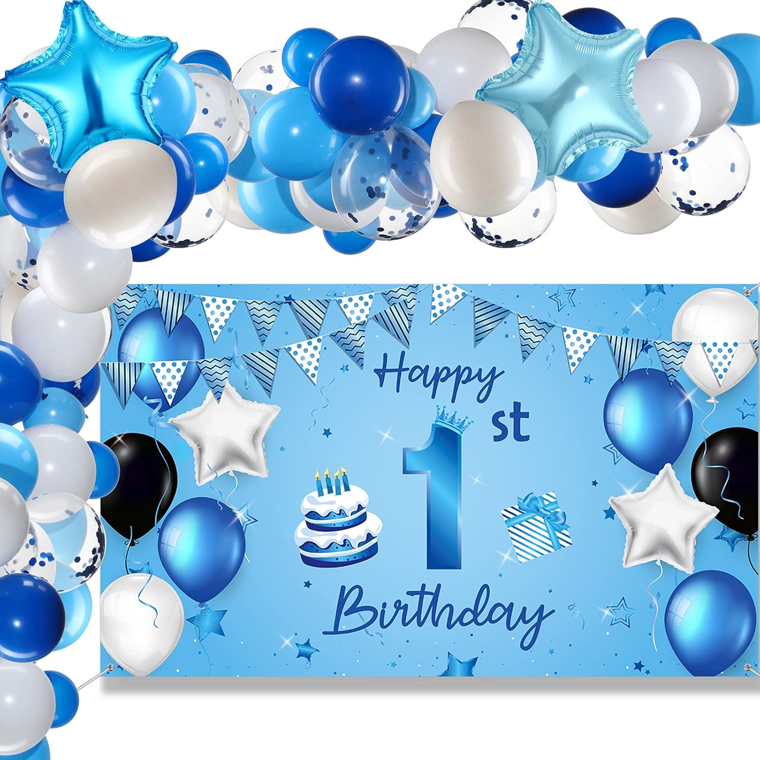 1st Birthday Decorations First Birthday Boy Backdrop 86 Pcs Blue Baby