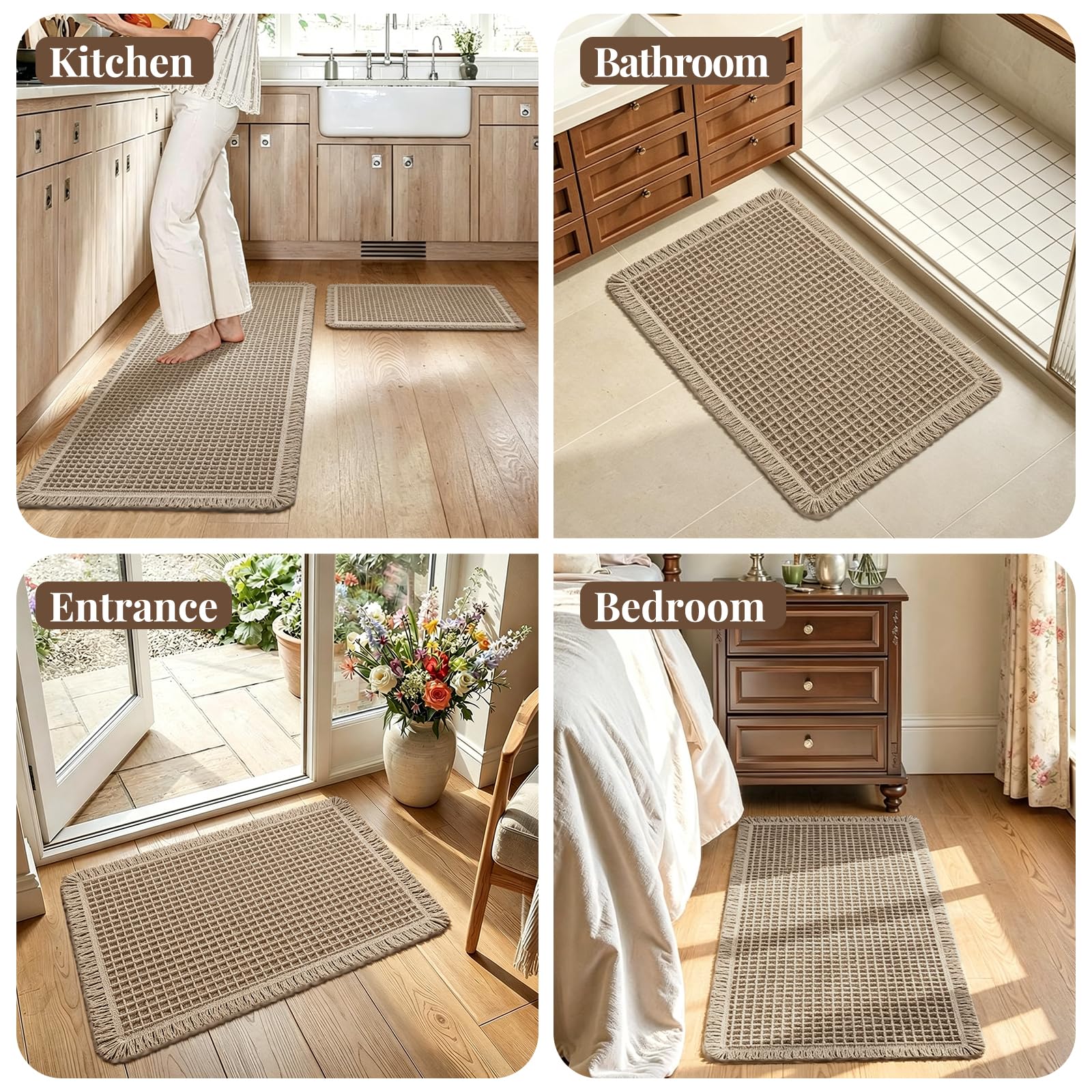 Capslpad Set di 2 tappetini da bagno a nido d'ape, antiscivolo, ultra assorbente, decorazione per il bagno, a pelo basso, morbidi, lavabili, 51 x 122 cm + 43 x 61 cm
