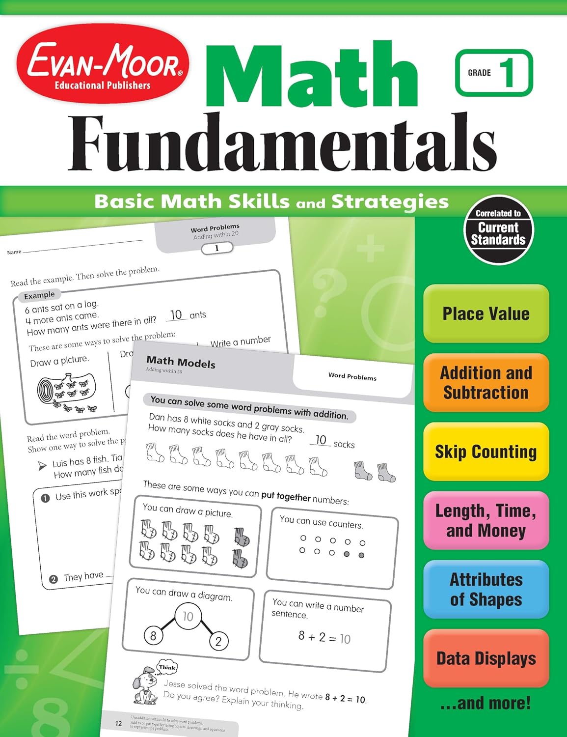 Evan-Moor Math Fundamentals Workbook, Teacher Reproducibles, 224 Pages, Grade 1
