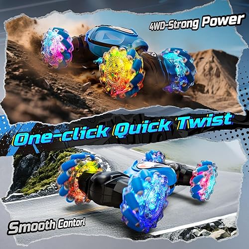 Miniatura 6 de Holyton Auto de acrobacias RC con detección de gestos con cuerpo mágico que cambia de color y luces frescas y música, control remoto y de gestos,