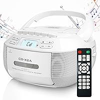 Greadio Portable CD Player Boombox with Cassette Tape, Bluetooth 5.1, AM/FM Radio, USB/AUX, Remote, Stereo Speakers, Tape Recording - AC/DC Powered