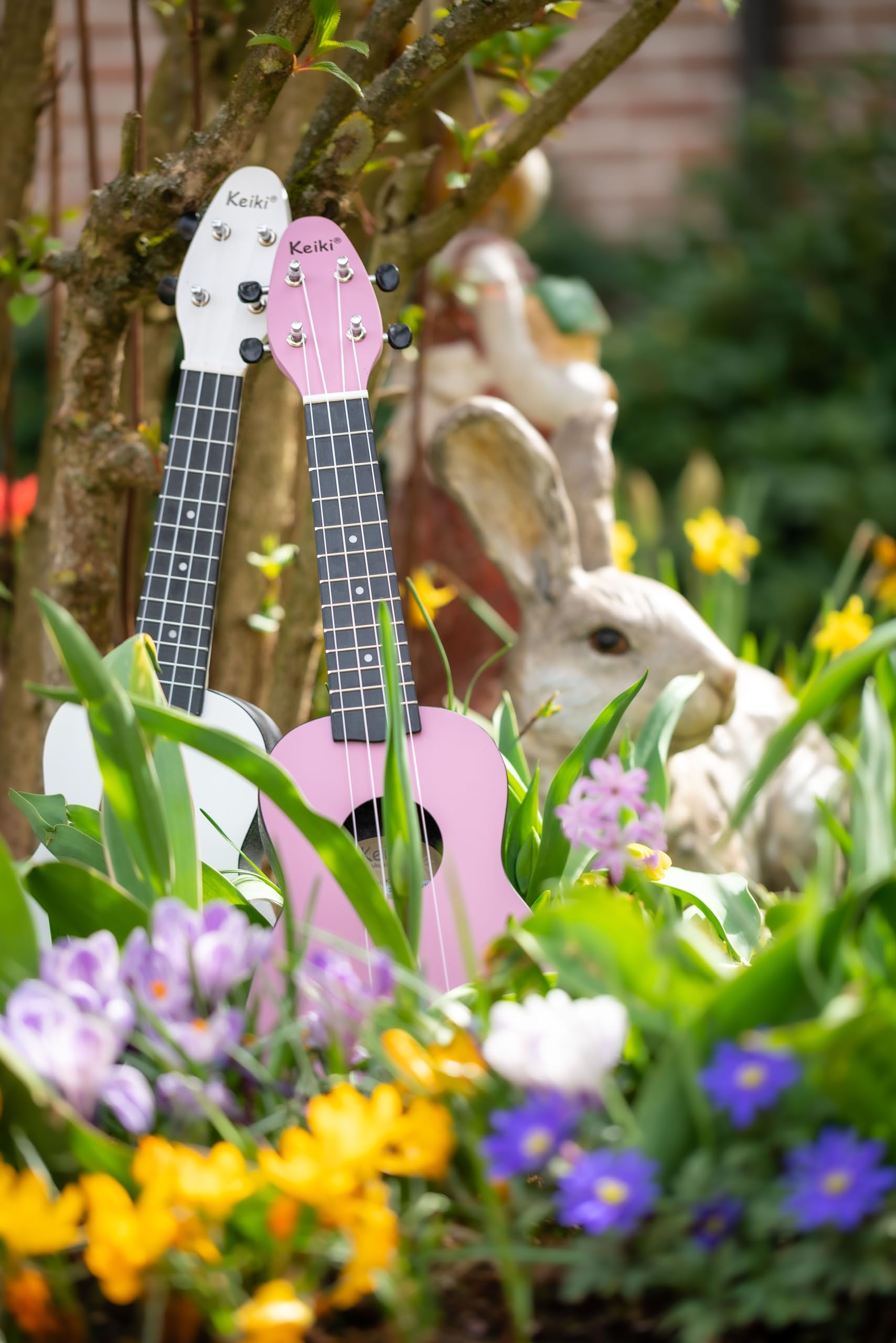 Ortega Guitars Ukelele Soprano rosa - Keiki K2 - Kit de inicio incluye afinador, correa, 5 púas medianas y bolsa de dibujo - pastel/polvo de hada (K2-FYD)