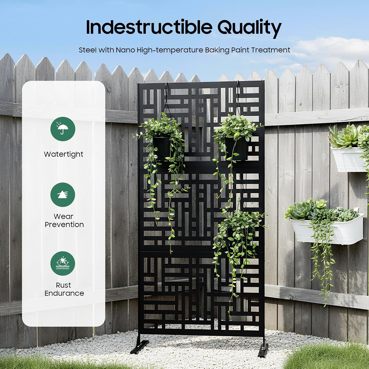 Privacy Panels for Outside, Metal Outdoor Privacy Screen Outdoor Privacy Screen Freestanding 6.2ft H * 35.4" W for Balcony, Terrace, Garden (Stripes)
