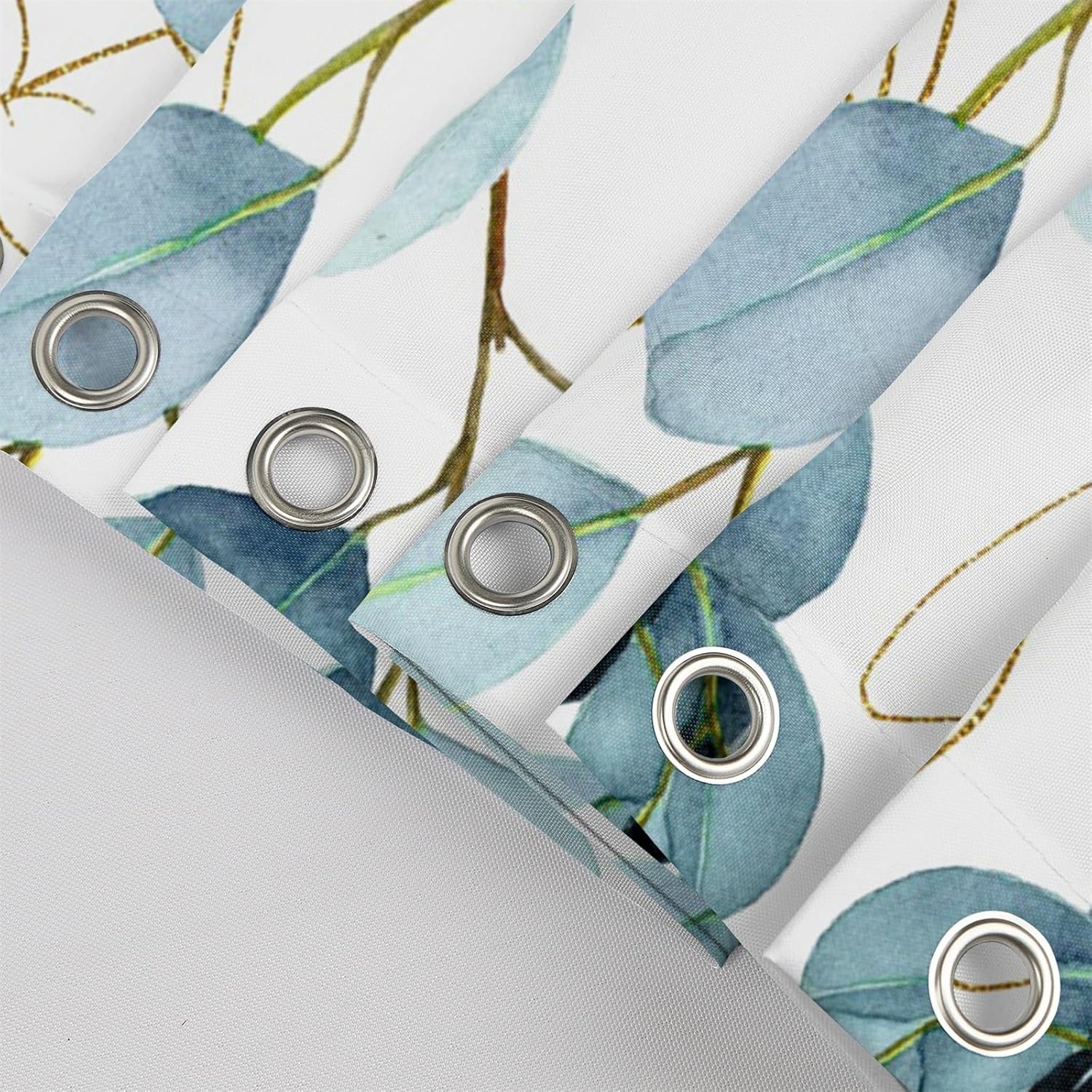 Botanical Shower Curtain, Blue Leaves Plants Floral Tree Bathroom Curtain, Spring Natural Watercolor Plants Shower Curtain Set with 12 Hooks for Bathroom, 72Wx78L inch