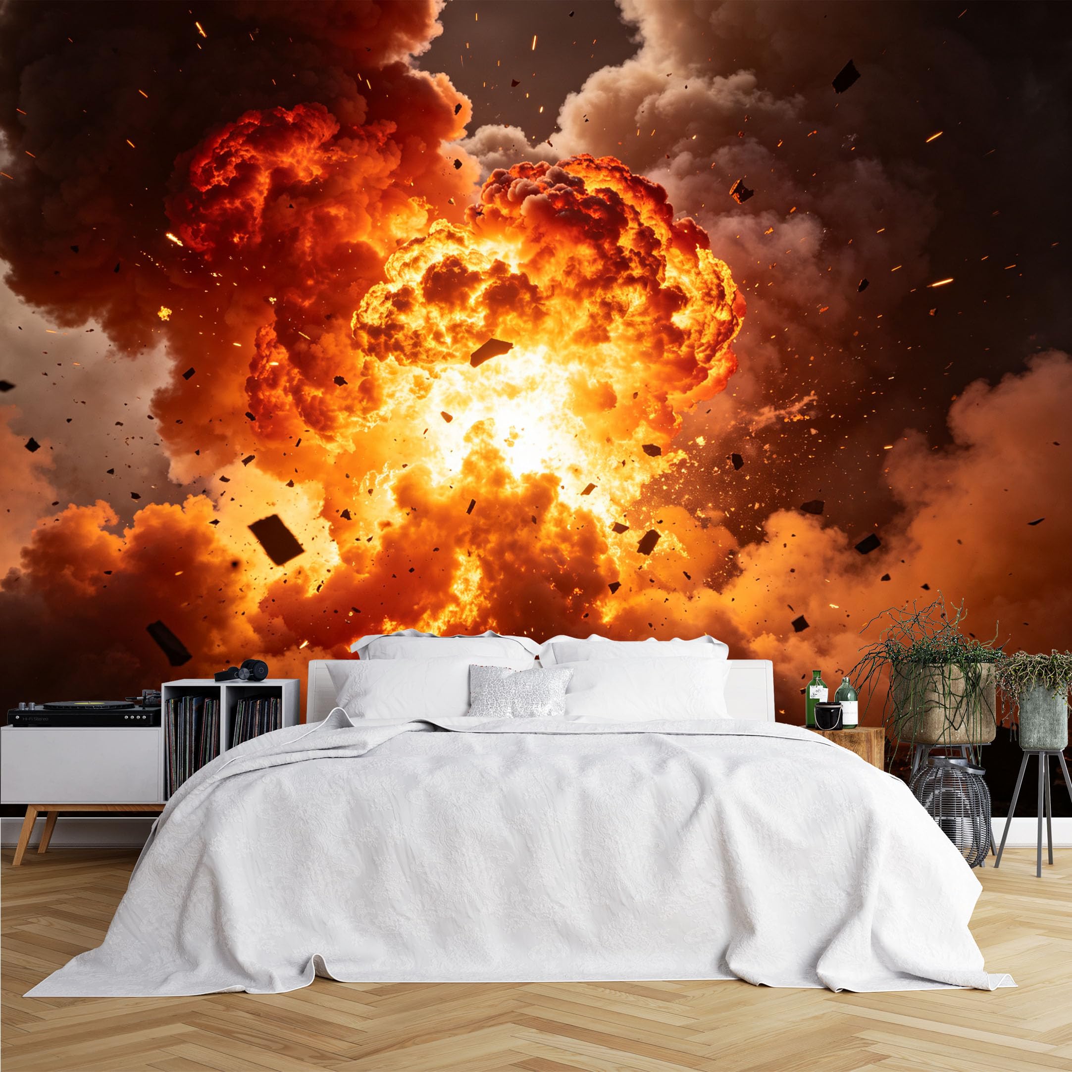 Lcythiazole Ch260615011 Custom Size Wall Murals Fiery Explosion Smoke Wall Murals Vivid Large Photo Wallpaper Self-Adhesive Removable Wallpaper For Bedroom Game Room Home Decor