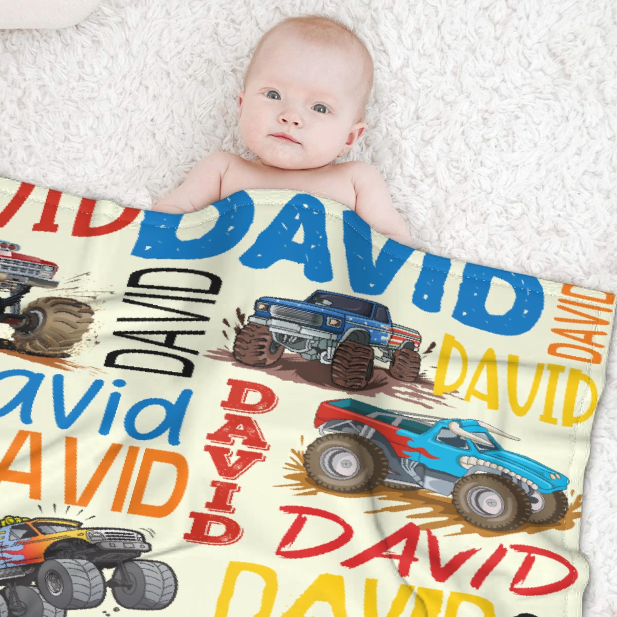 ZOCHOTEN Personalized Truck Custom Name Blanket, Microfiber Plush, Multicolored, 30