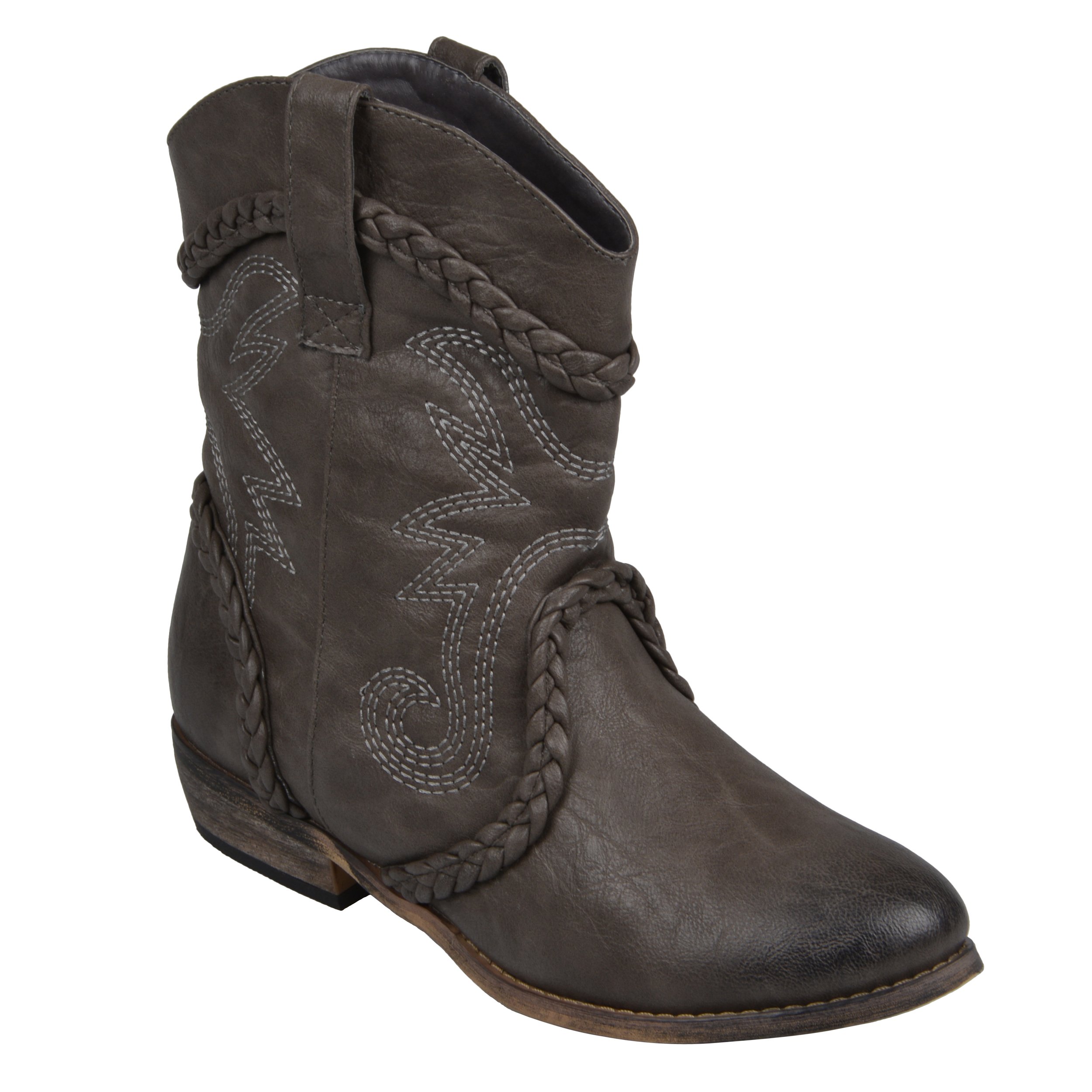 Brinley Co. Womens Topstitched Distressed Cowboy Ankle Boots