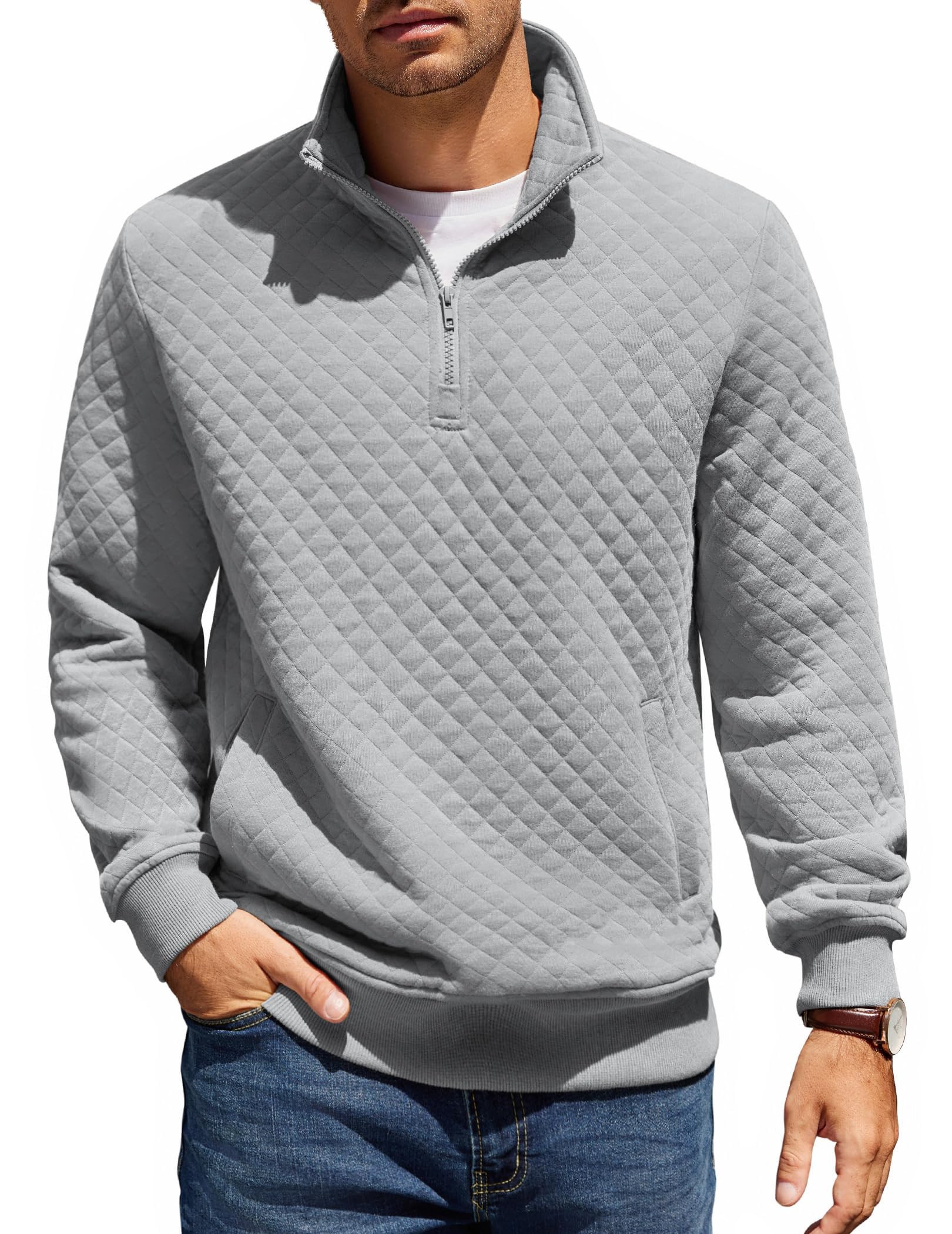 Mens Quarter Zip Pullover Sweatshirt Casual Mock Neck Sweater 2026