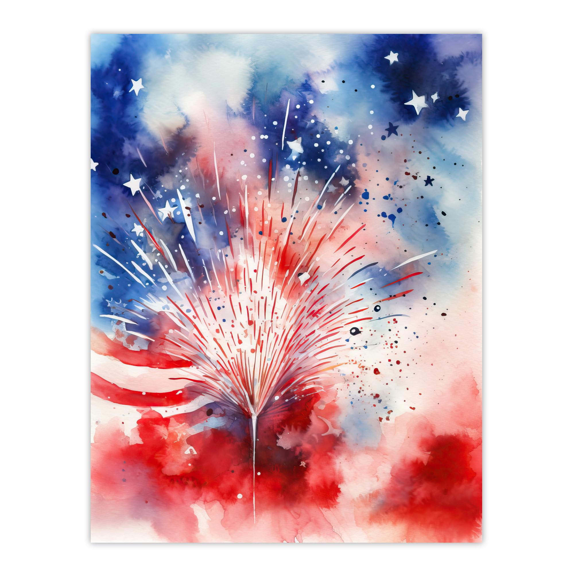 Artery8 The Stars And Stripes Salute Abstract Watercolour 4th July Independence Day USA Fireworks Large Wall Art Poster Print Thick Paper 18X24 Inch