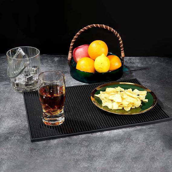 PVC Bar Service Mat for Cocktail Bartender 18x12 inches (Black 2-Pack)