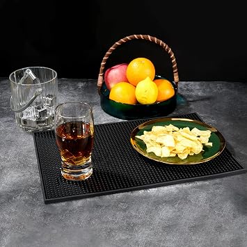 PVC Bar Service Mat for Cocktail Bartender 18x12 inches (Black 2-Pack)