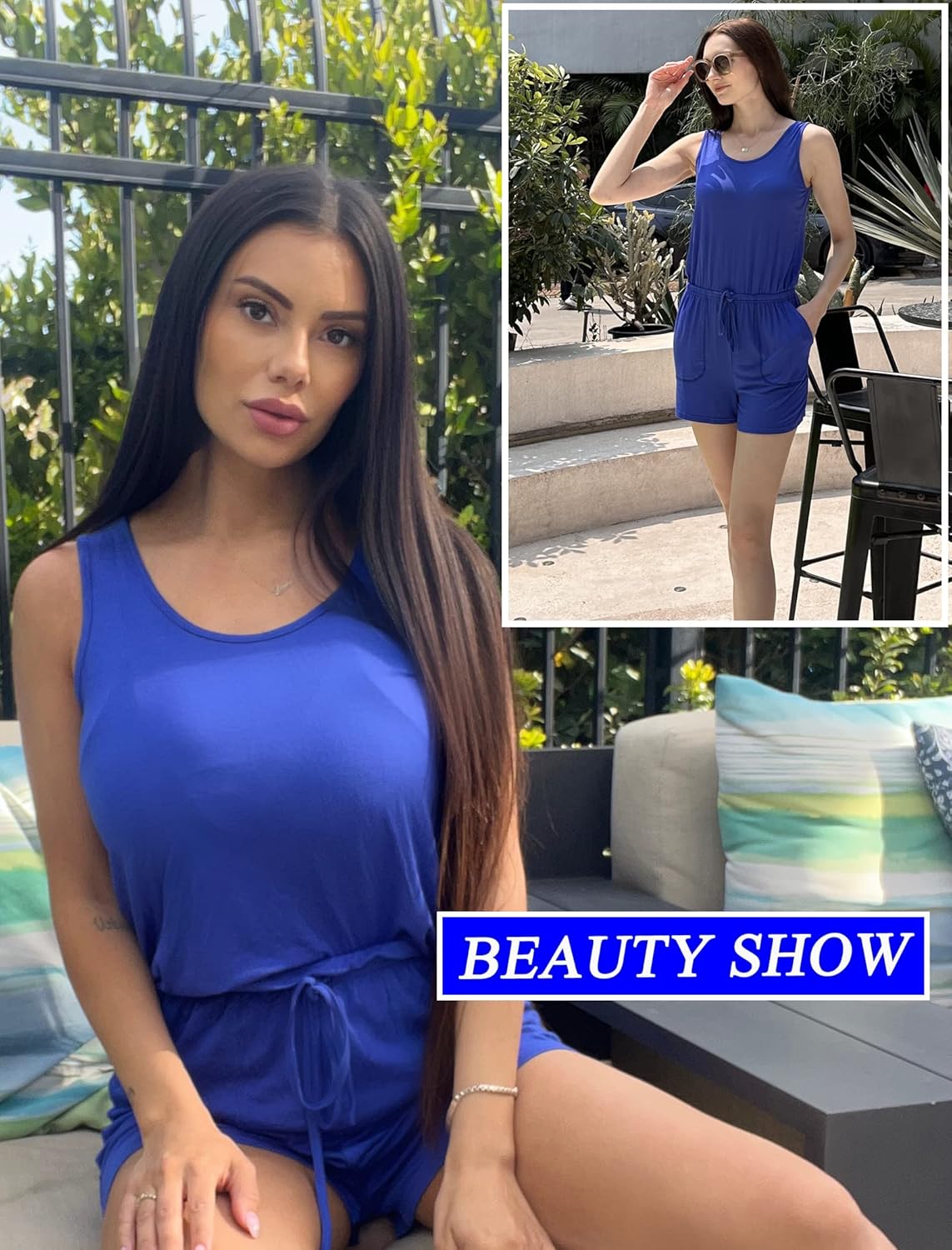 ADOME Rompers for Women Summer Sleeveless Scoop Neck Tank Top Casual Short Jumpsuit Rompers with Pockets - Image 5