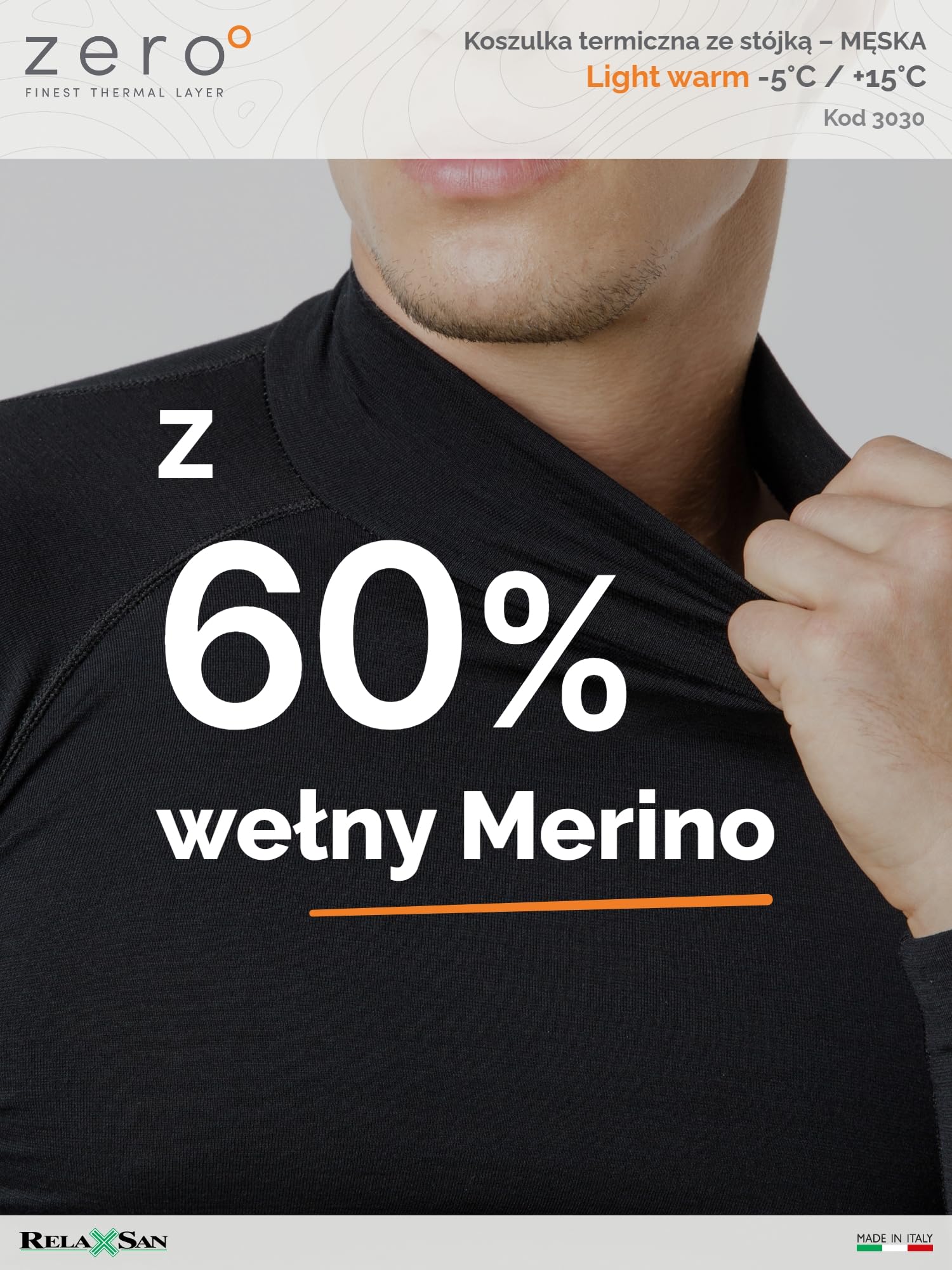 Relaxsan Zero 3030 - Męski Golf Termoaktywny Długi Rękaw Golf Ciepły Miękki Wełna Merynosowa