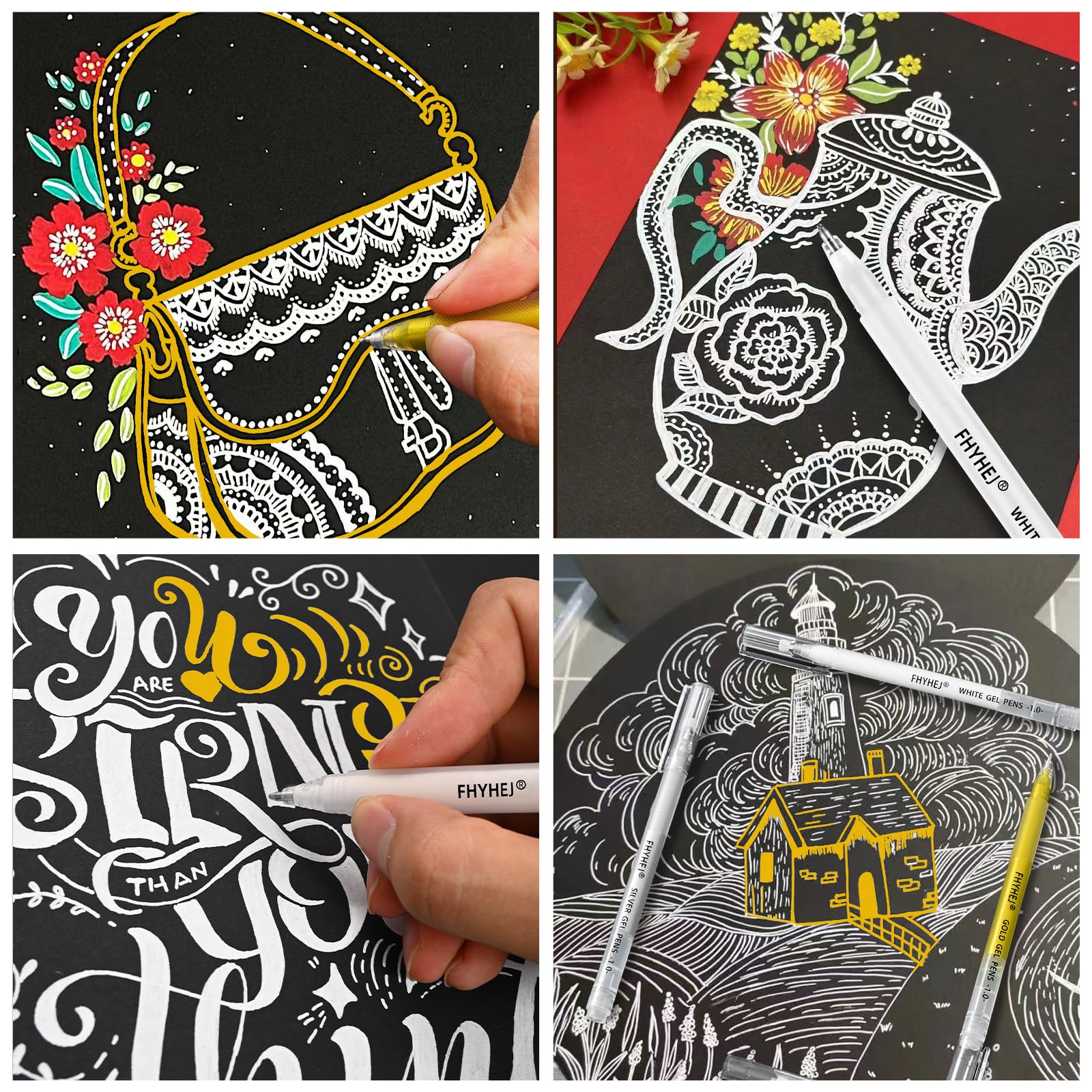 Fhyhej Gold Silver White Gel Pens 1 0mm Fine Point Gel Ink Pen Archival Ink Pens for Black — view 6