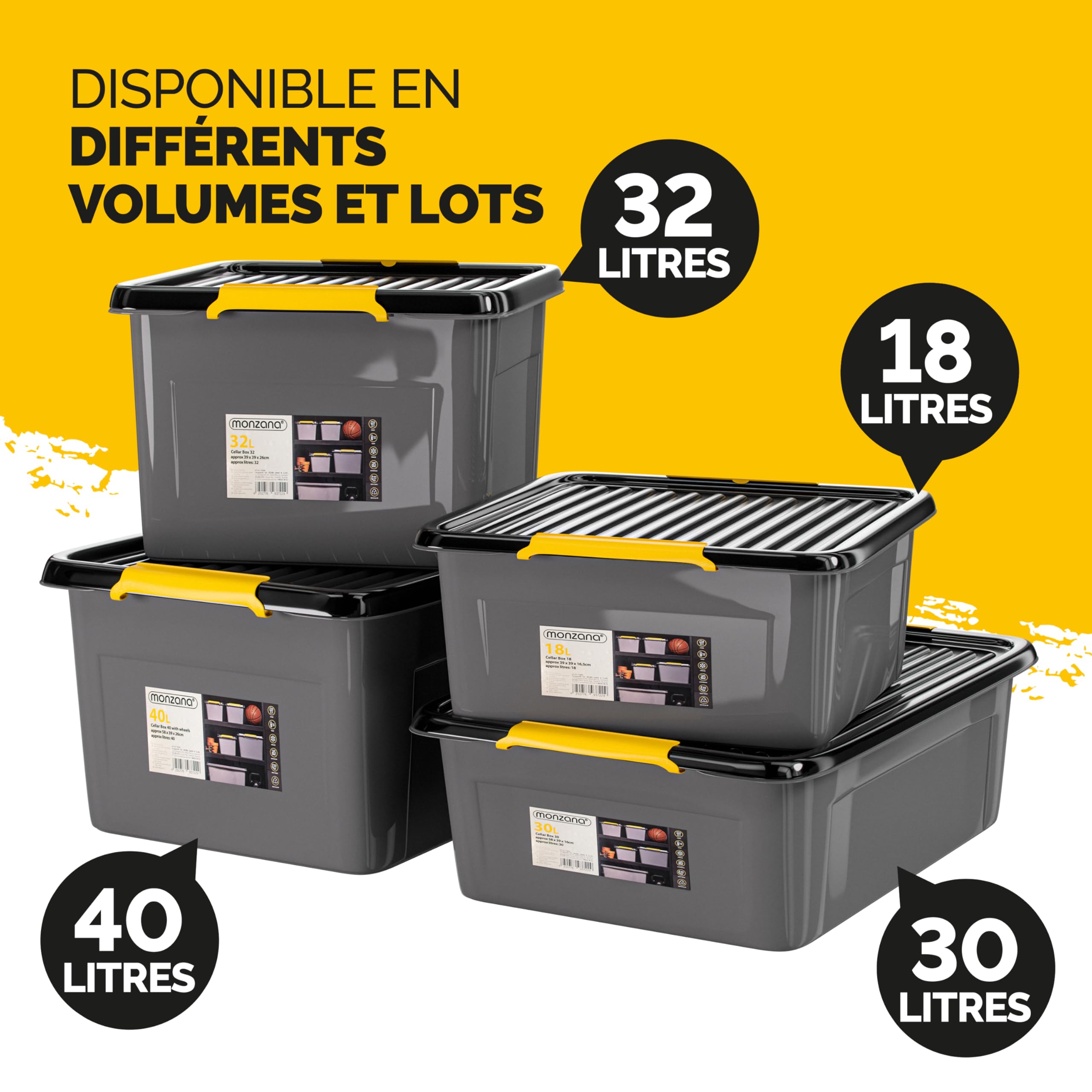 Monzana® 2x Caisse de rangement 40 L robuste avec couvercle hermétique et roulettes empilable sans BPA gain de place caisse de rangement organisateur