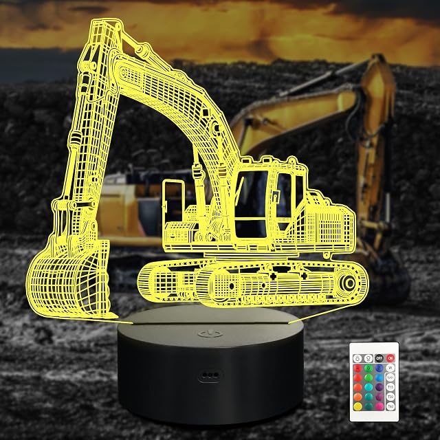 Ammonite Excavator 3D Lamp for Kids, LED Digger Illusion Night Light with Remote Control and Timing Function as Christmas Birthday Gifts Ideas for Boys Kids Teen