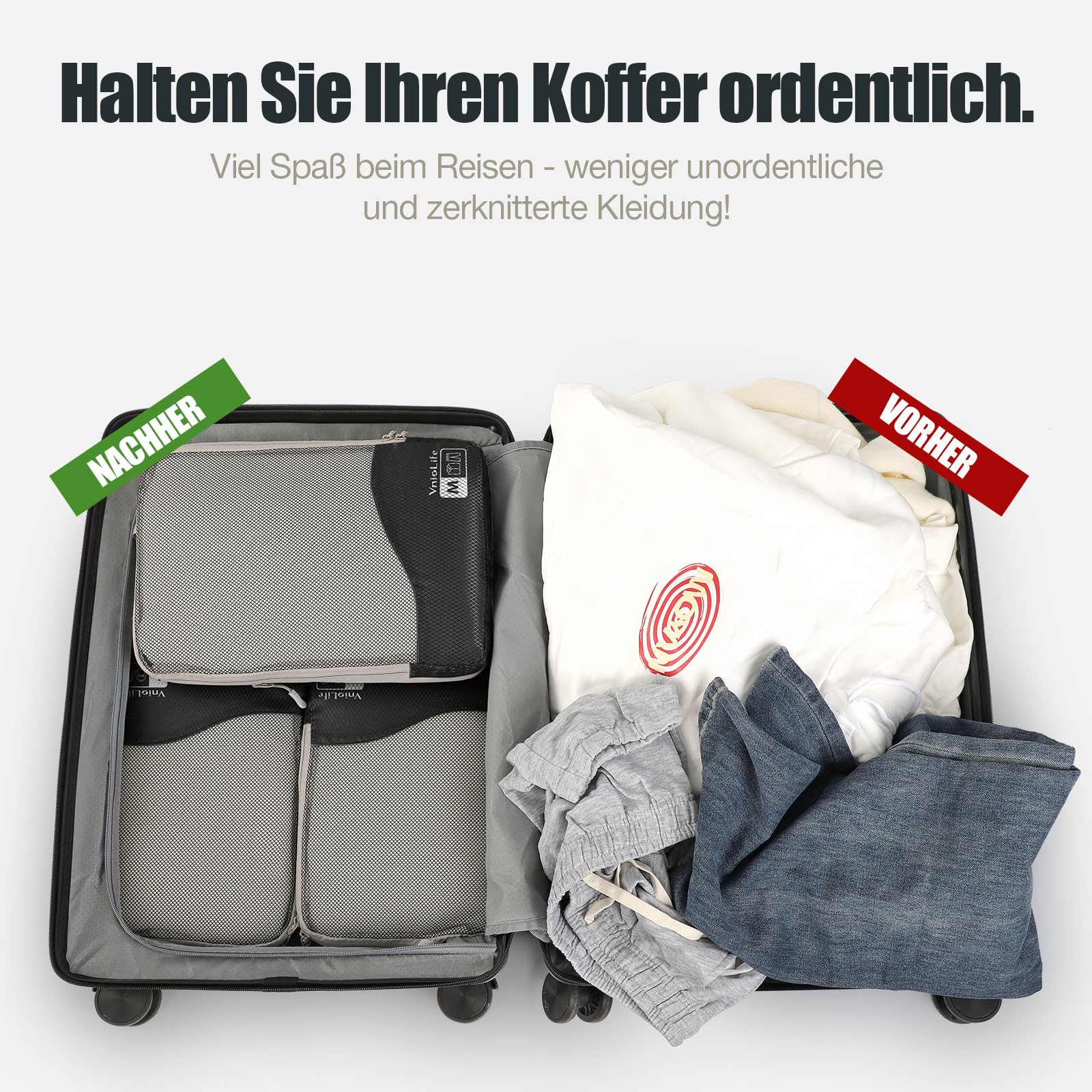8 × Compression Packing Cubes, Organizer per valigie, Borse da imballaggio, a compressione, impermeabile, a compressione, leggero, set di organizer da viaggio (nero)