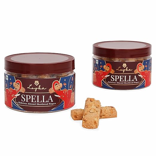 Loyka Spella - 2 jars | Delicious Almond Shortbread Fingers | Cookie Sticks | Tea/Coffee Nutty Gourmet Biscuits | Healthy Evening Dryfruit Diet Snack | Eggless