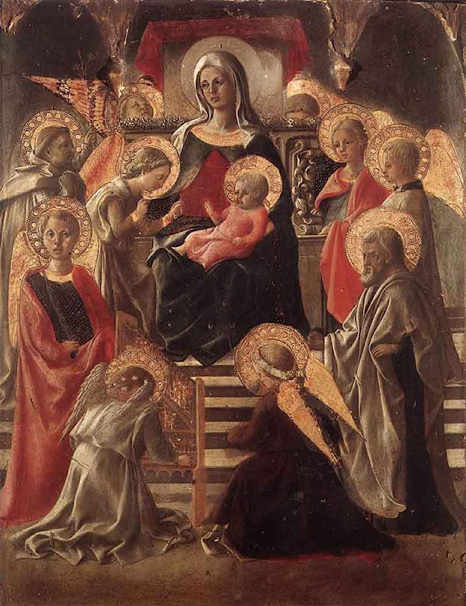 POSTERIIk Vintage Classic Picture Landscape Artwork Lady and Child Enthroned with Saints by Famous Artist Portrait Canvas Painting for Office Home Decor 60x90cm