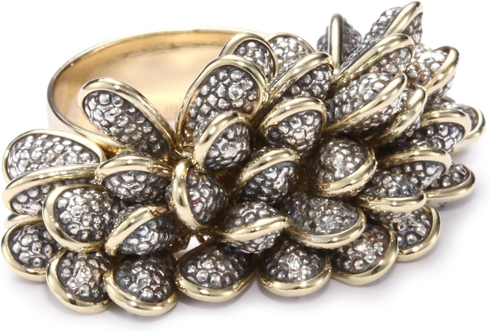 Moritz Glik "New Wave" 18K Gold, Oxidized Silver and Diamond Textured Beaded Ring, Size 7