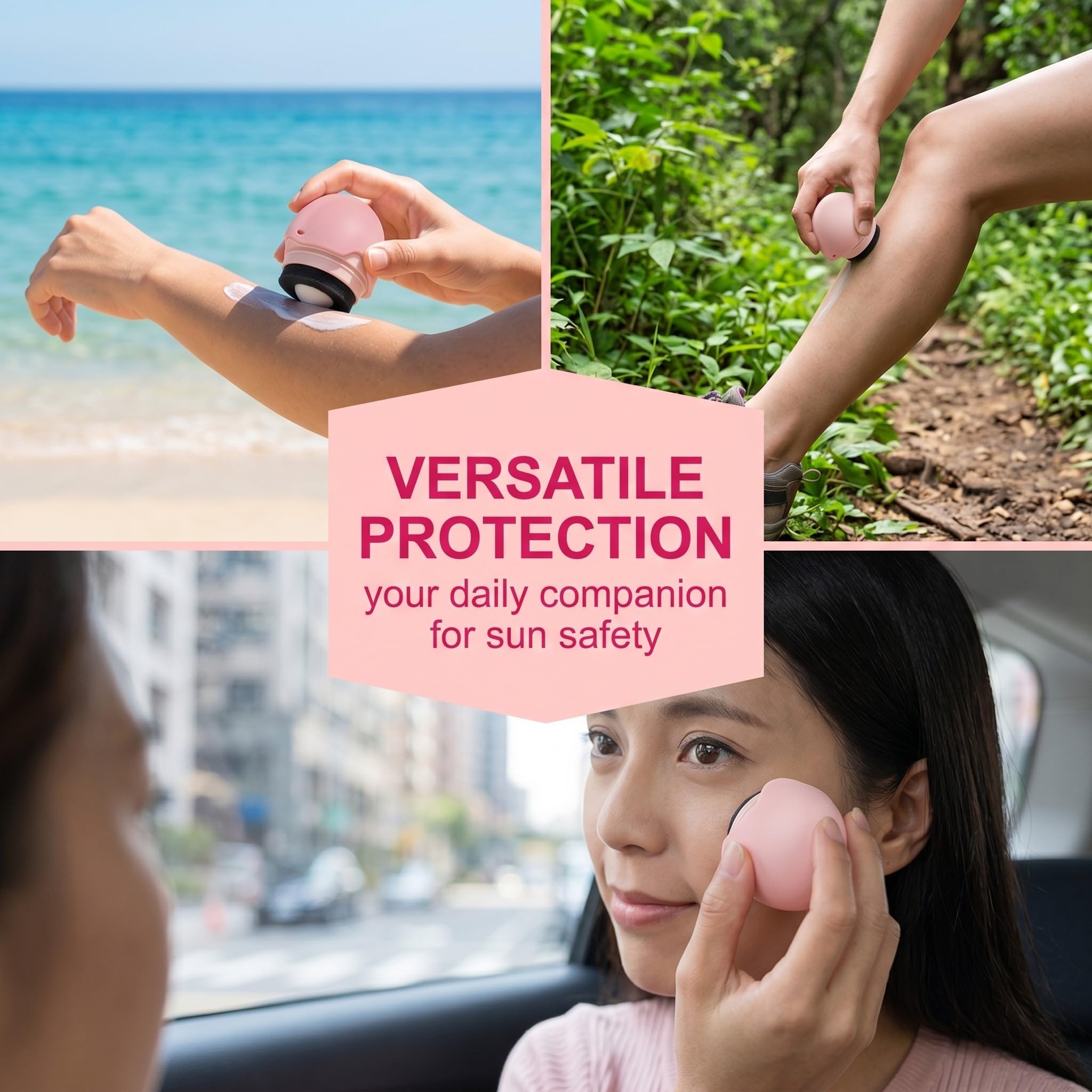 Applicateur Crème Solaire Roller Rechargeable, 1 Pièce Rose – Pour Corps, Dos & Enfants, Application Facile & Uniforme.