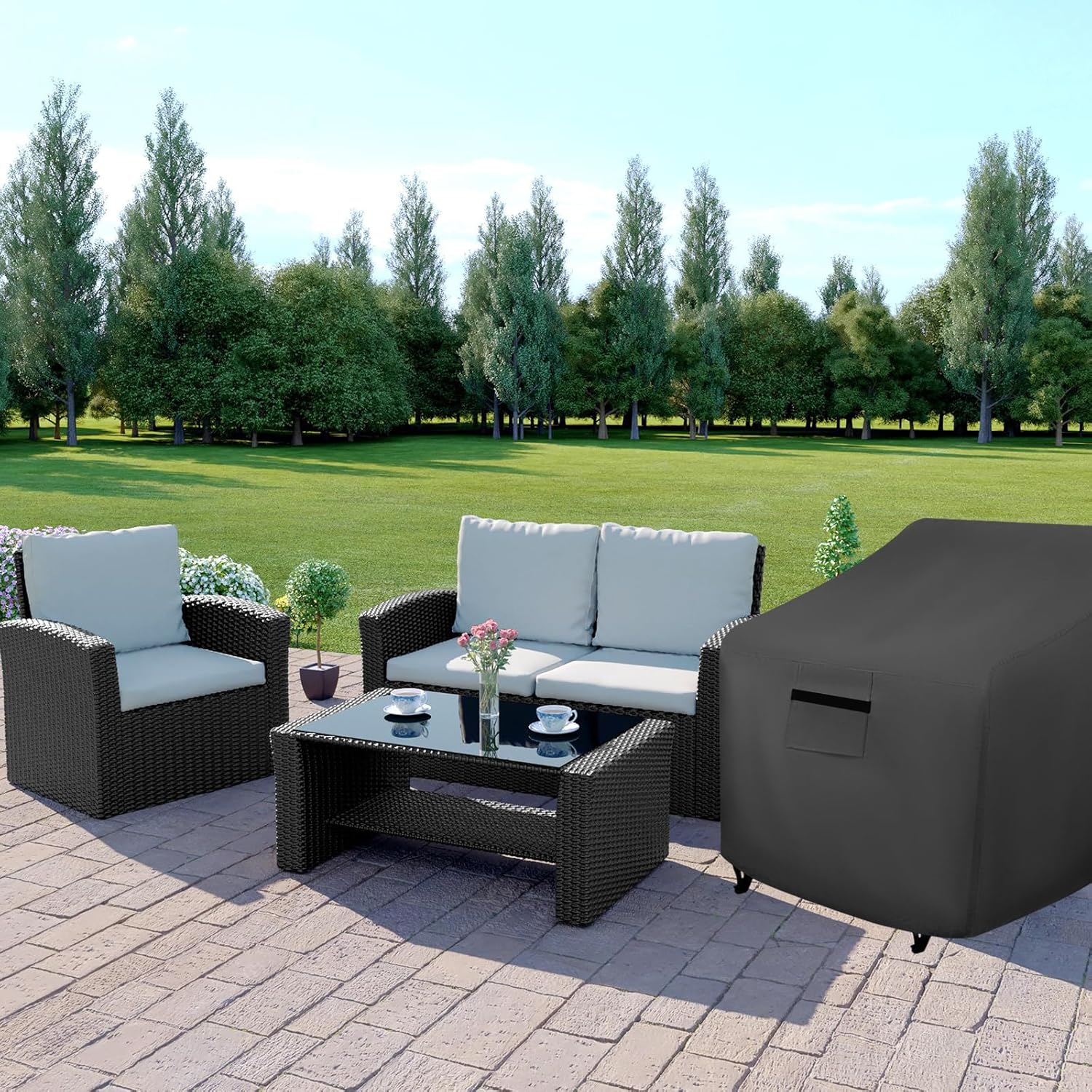 Patio Furniture Covers Waterproof for Chairs, Lawn Patio Chair Covers Fits up to 28 W x 30 D x32 H inches 2 Pack Black