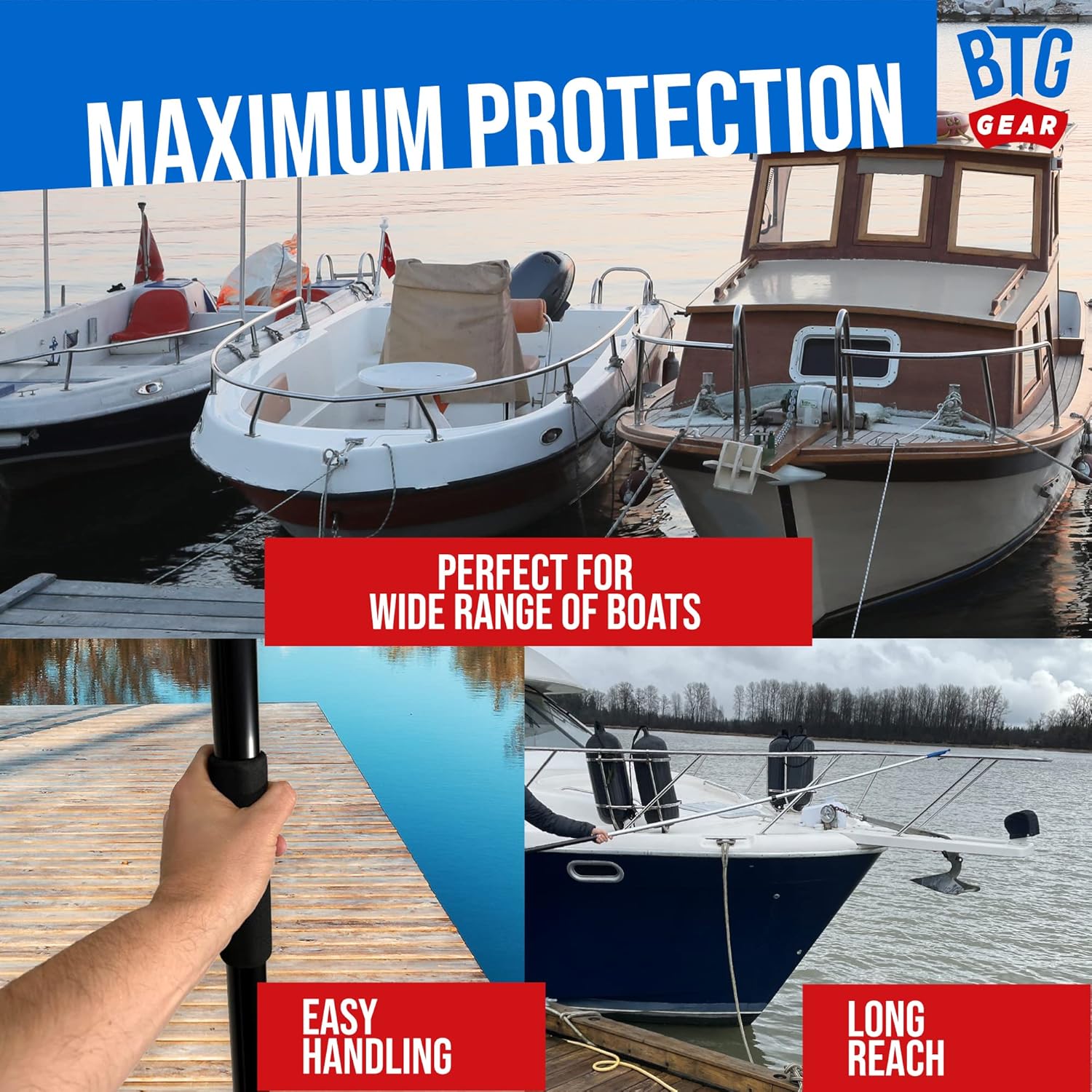 5 ft to 8.5 ft Marine-Grade Telescoping Boat Pole w/Removable Hook for Docking, Floating, Extra-Strong Aluminum, Boats up to 40 ft