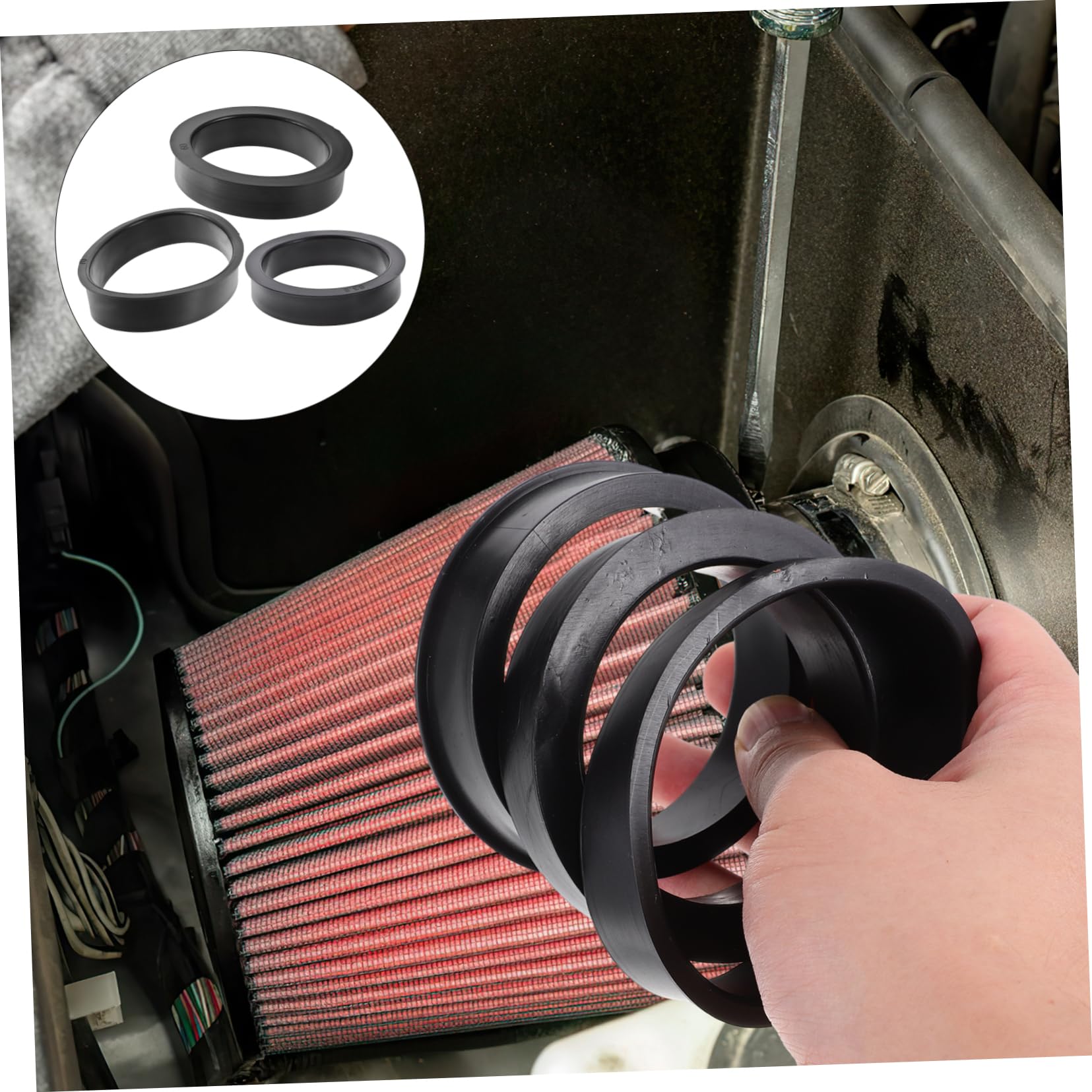 Zerodeko 3 Pezzi Anelli Adattatori in Gomma per Filtro Aria Conico 76mm 3 Pollici Migliorano Prestazioni ed Efficienza Auto