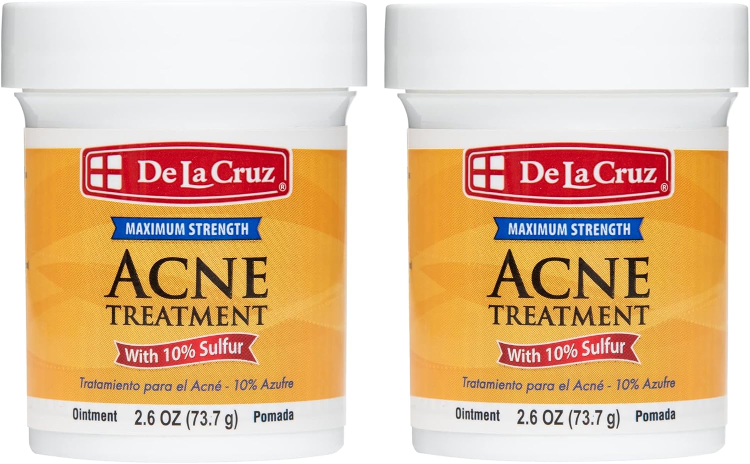 De La Cruz 10% Sulfur Ointment Acne Treatment - Medication to Clear Cystic Acne Pimples and Blackheads on Face and Body - Made in USA - 2.6 oz 2 Pack