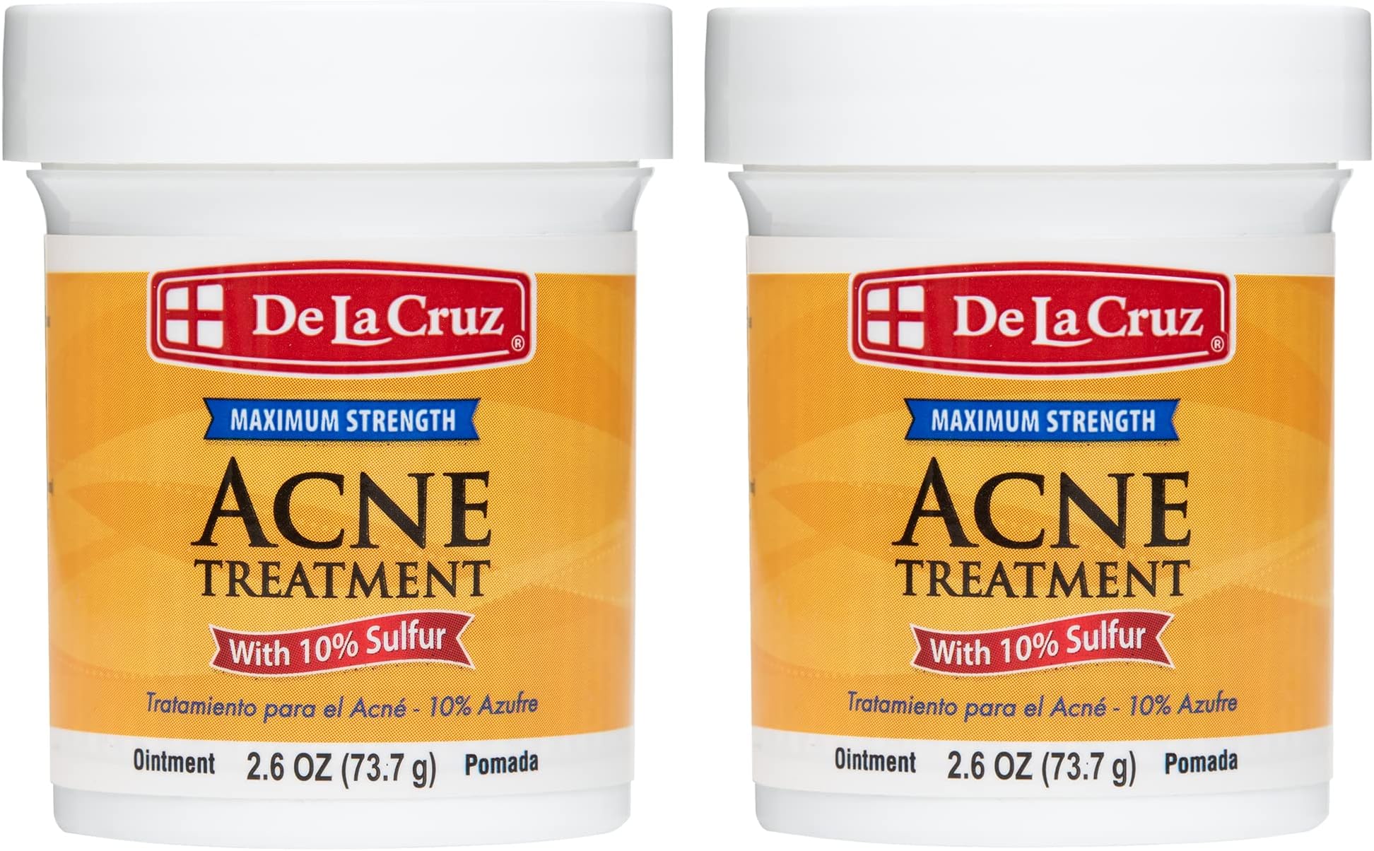 De La Cruz 10% Sulfur Ointment Cystic Acne Spot Treatment for Face & Body Skin Care Face Mask & Blackhead Remover, Treatment for Hormonal Acne 2.6 oz, 2 Pack