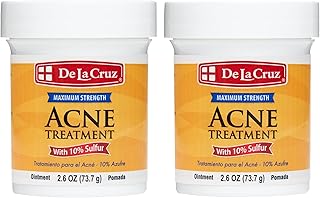 De La Cruz 10% Sulfur Ointment Acne Treatment, Medication to Clear Cystic Acne Pimples and Blackheads on Face and Body, White, 2 Count