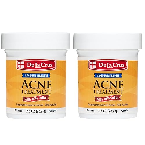 De La Cruz Sulfuro, Tratamiento para el acné, Azufre al 10%, Ayuda a eliminar las espinillas y los puntos negros del acné, 2.6 oz cada uno, 2 Tarros.