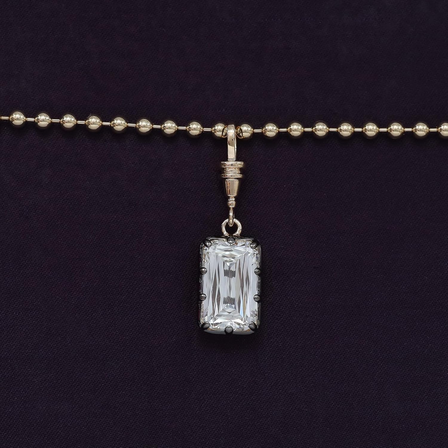 SAVEARTH DIAMONDS Solitaire Pendant Necklace for Women 3.00 Carat Cushion Cut Lab Grown Diamond Two Tone Bead Ball Chain Necklace in 14K Gold Plated 925 Sterling Silver or Vermeil Jewelry 14" To 20"